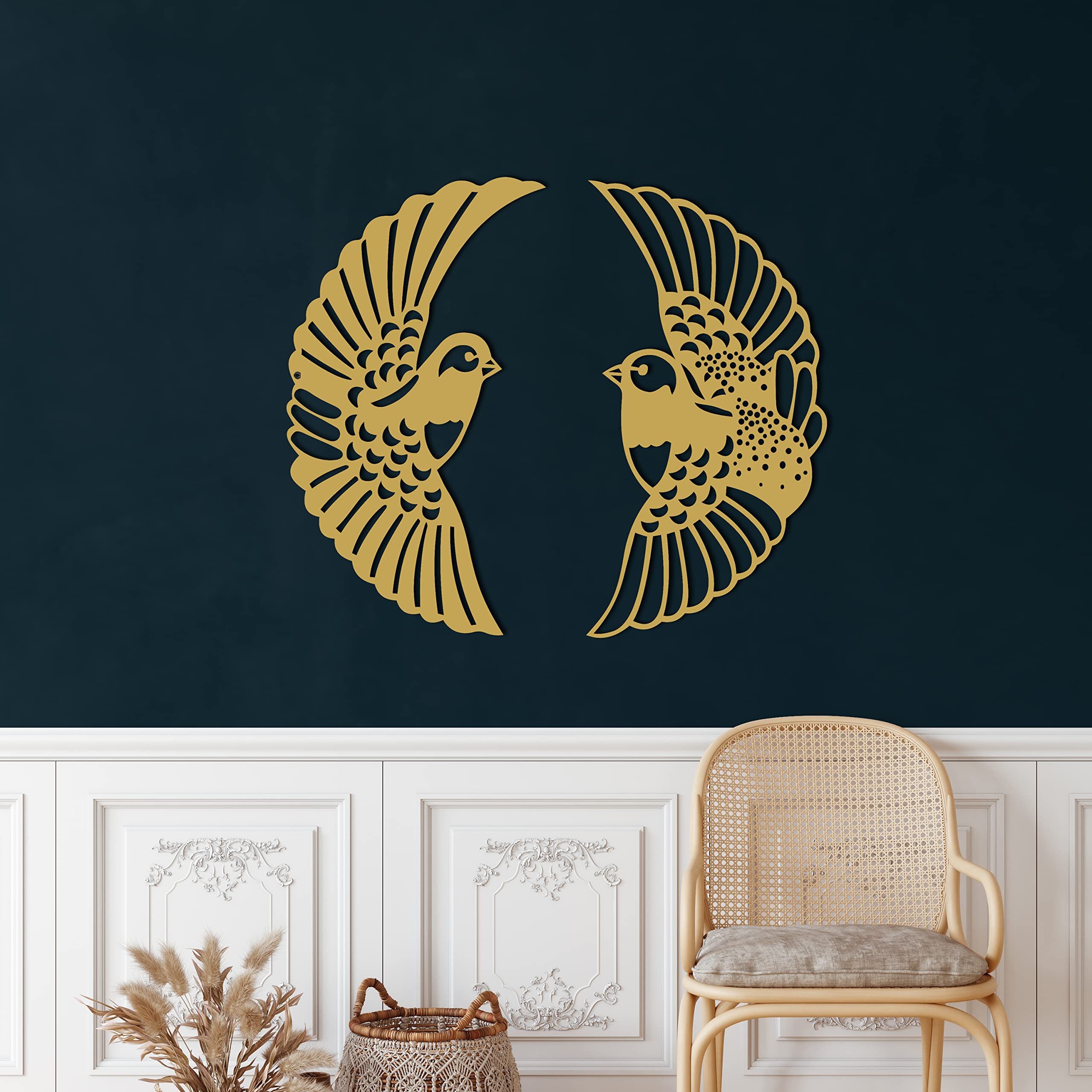 Elegant Metal Wall Decor - Set of 6 Gold Bird Wall Art for Home & Office | Indoor/Outroom Wall Sign for Living Room, Bedroom, Patio | Modern Interior Decoration & Gift Idea