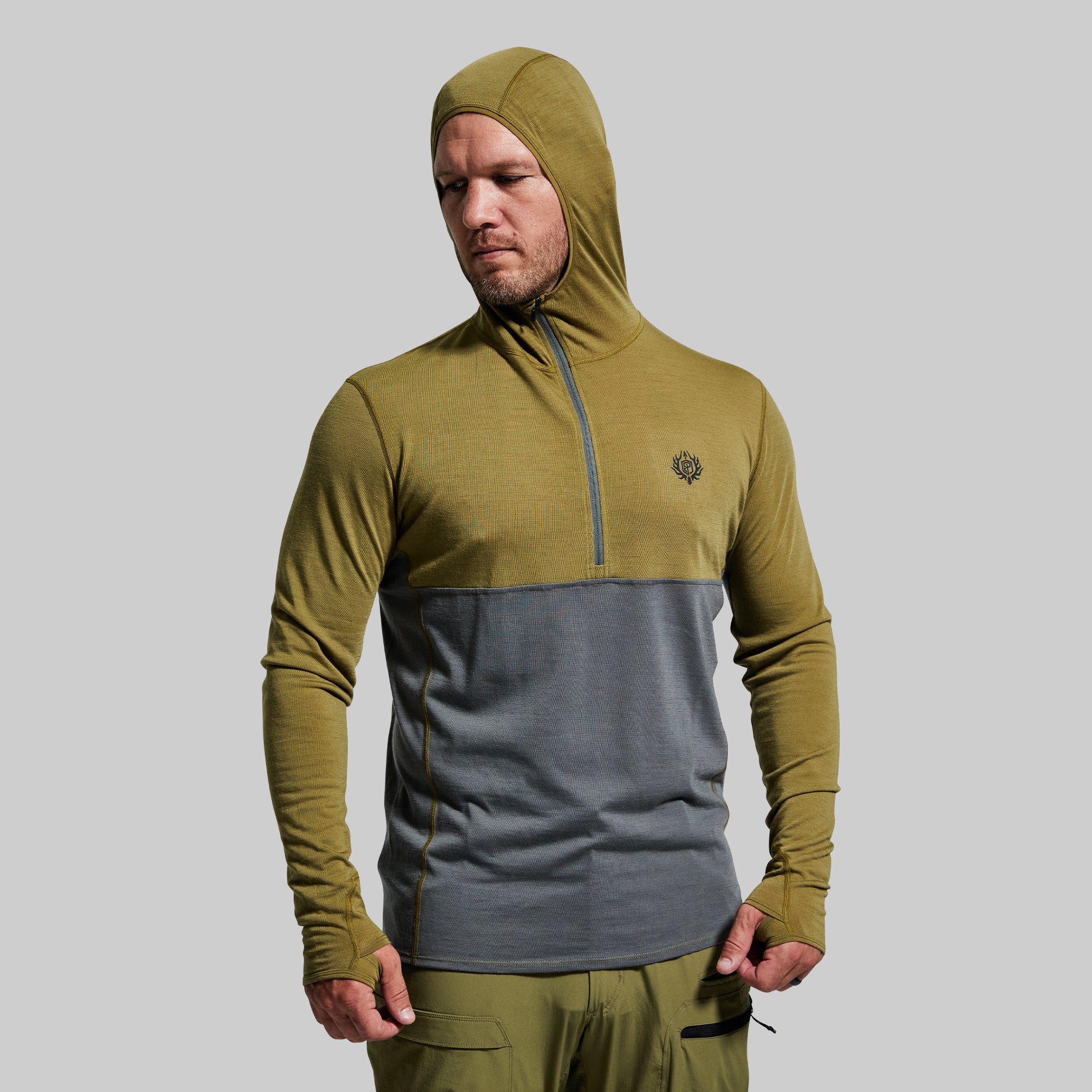 Men's Ridgeline Half Zip Hoodie - Lightweight Fleece Pullover with Zipper (Deep Moss Green) - Perfect for Hiking, Camping & Outdoor Activities