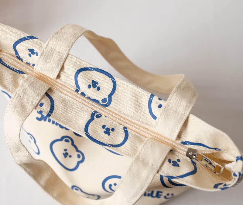 Cute Kawaii Bear Mini Canvas Tote Bag - Y2K Aesthetic Small Shoulder Bag for Women & Girls - Perfect for Grocery Shopping, Beach Trips & Everyday Use