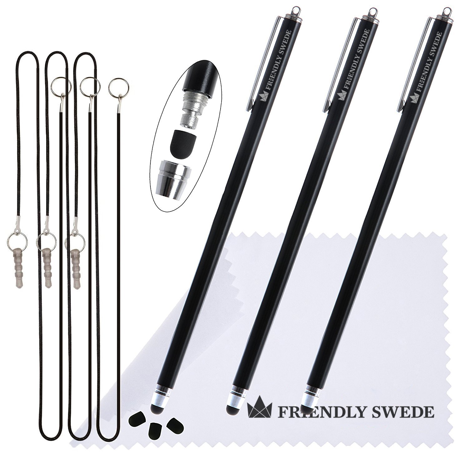 Friendly Swede Stylus Pen 3-Pack - Thin-Tip for Touchscreen Devices | Office & Drawing Use