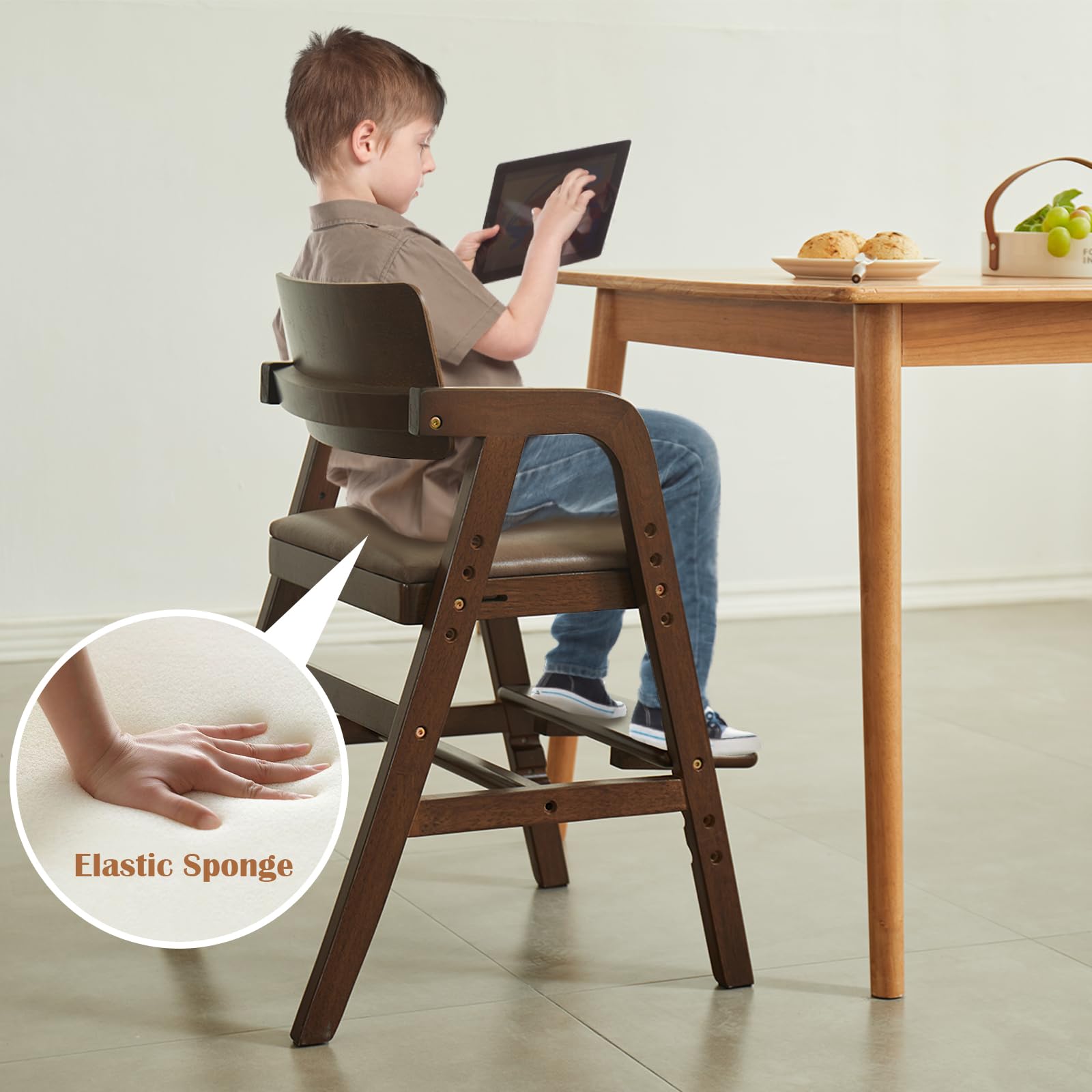 Solid Wood High Chairs for Toddlers - Adjustable Height Baby Dining Chair & Study Chair for Kids | Perfect for Kitchen, Dining Room & Homeschooling