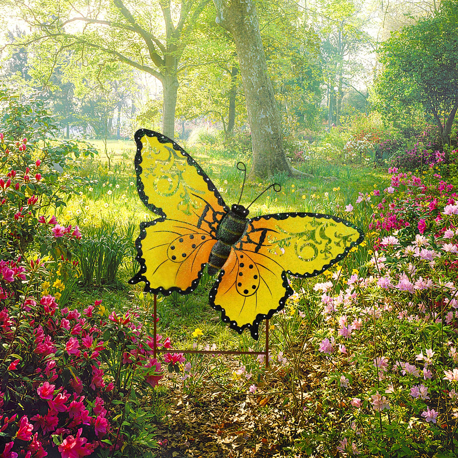Metal Butterfly Garden Stake Decor - Outdoor Butterfly Yard Art for Patio, Lawn & Backyard - Yellow Insect-Themed Garden Decor - Perfect for Spring Landscaping & Wedding Decorations
