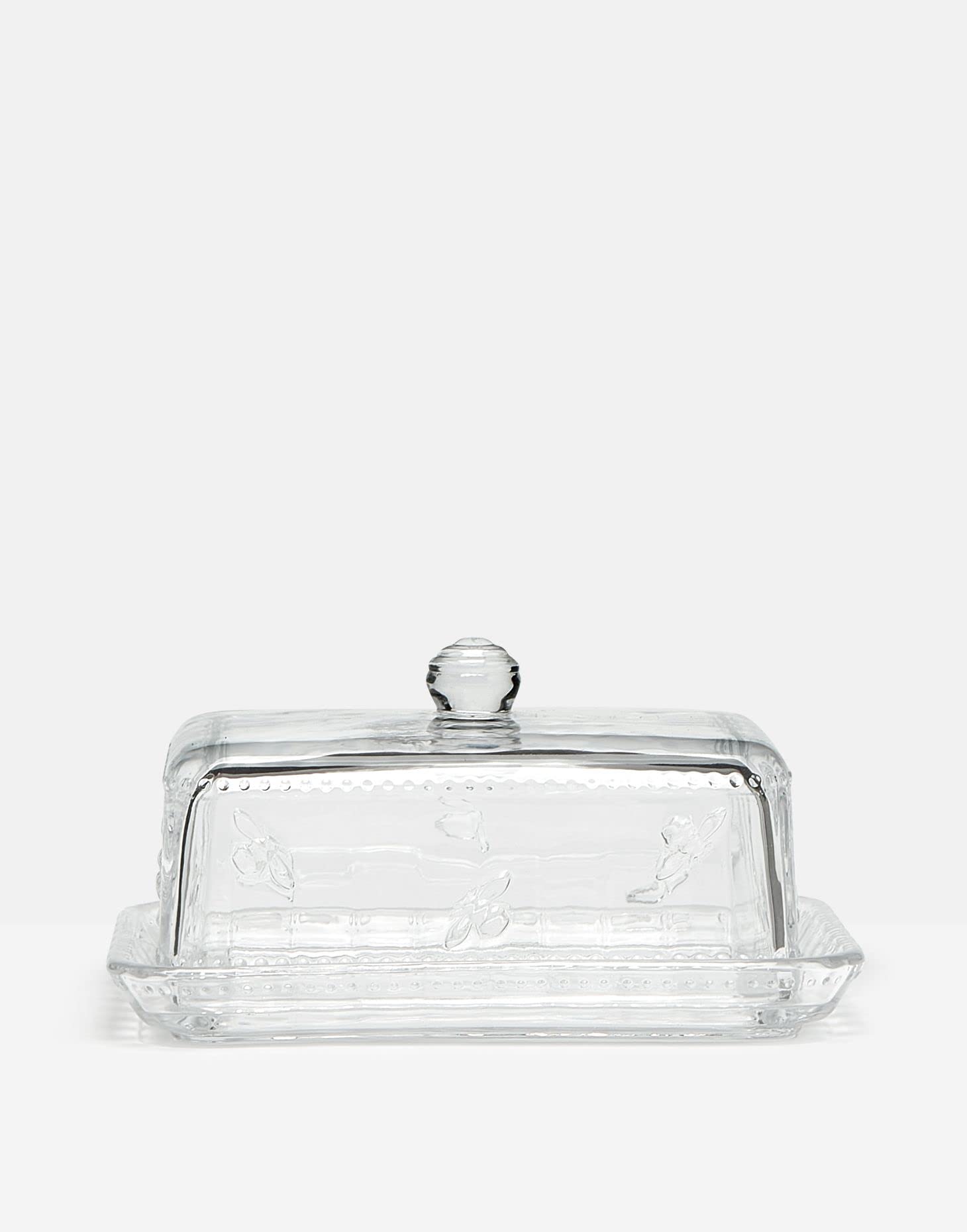 Joules Glass Butter Dish with Bumblebee Design - Airtight Butter Keeper with Handled Lid & Embossed Bee Motif - Perfect for Storing Butter & Cream Cheese - Ideal for Kitchen Countertops, Breakfast Tables & Gift Giving