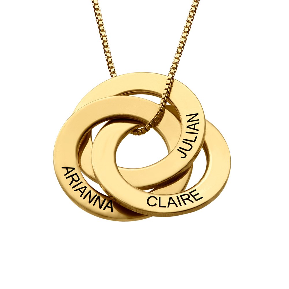Personalized 3 Russian Ring Name Necklace for Women - Custom Engraved Jewelry Gift for Mom, Mother, Wife - 3 Interlocking Rings with Any Name - Perfect for Birthdays, Anniversaries & Special Occasions