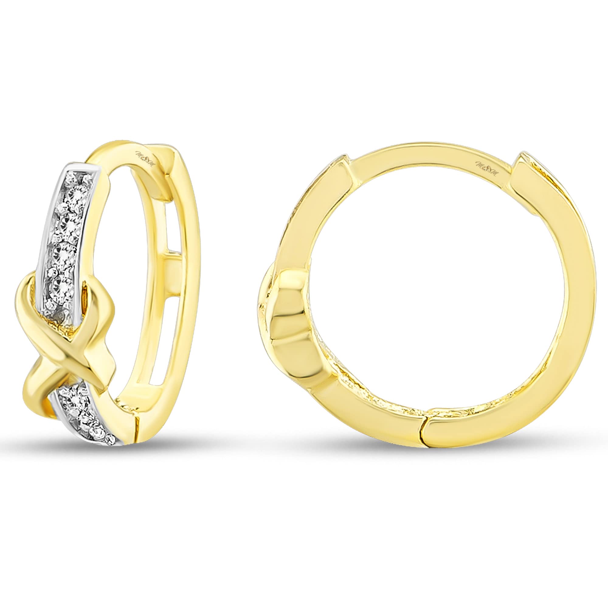 14K Gold CZ Channel Hoop Earrings for Women - Hypoallergenic Solid Gold Evil Eye Huggie Hoops | Dainty & Chunky Yellow Gold Earrings for Girls & Women | Perfect Gift for Birthday, Anniversary & Everyday Wear
