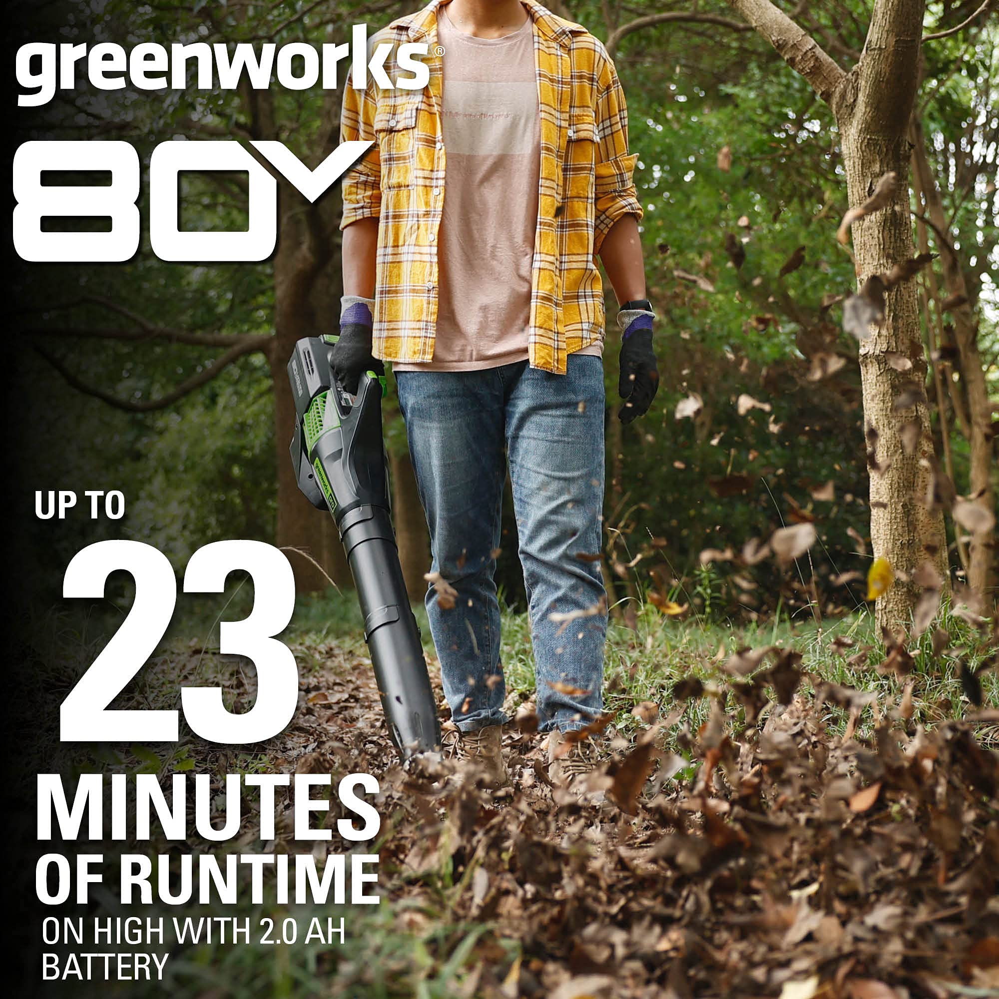 Greenworks 80V Cordless Axial Leaf Blower with 2.0Ah Battery & Charger - 150 MPH / 500 CFM Power, Compatible with 75+ Tools - Perfect for Yard Cleanup, Driveway Clearing & Fall Leaf Removal