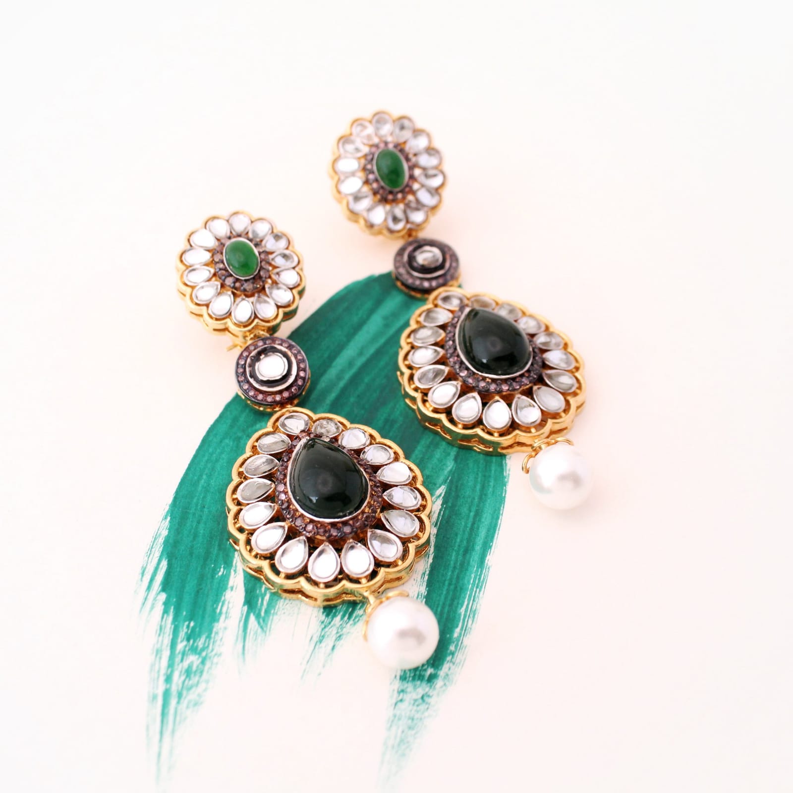 Exquisite Jade and Polkies Earrings for Women – Elegant Handmade Jewelry for Parties, Weddings & Special Occasions