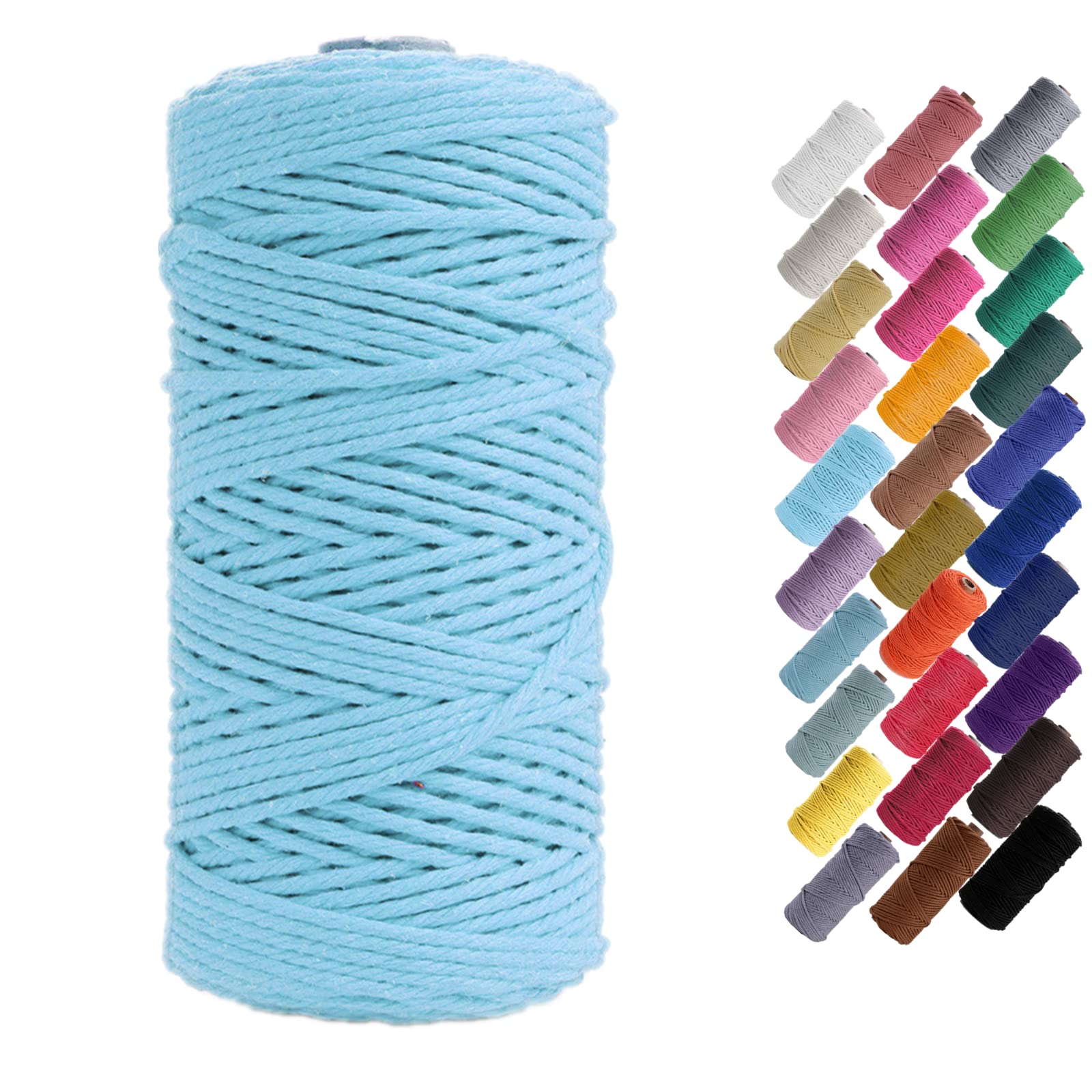 Natural Macrame Cotton Cord - HAPYLY 3mm x 109Yards Colored Twine String for DIY Crafts, Knitting, Plant Hangers, Christmas & Wedding Decorations (Lake Blue) | Perfect for Home Decor, Gift Wrapping & Handmade Jewelry Making