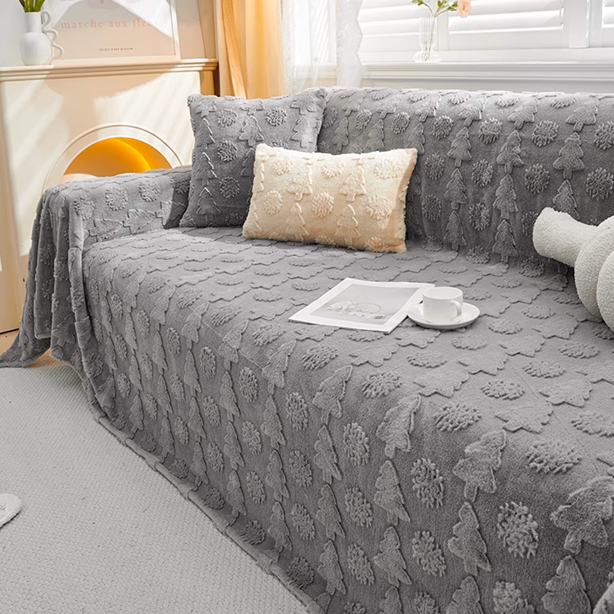 Textured Floral Sofa Cover - Soft Stretchable Couch Slipcover for Living Room, Home Decor - Perfect for Pet Owners & Stylish Home Makeover