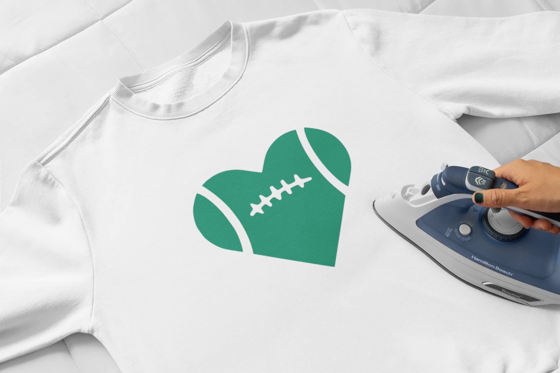 Football Heart Iron-On Transfer - T-Shirt Decal & Sports Patch for DIY Apparel - Perfect for Football Moms & Team Spirit - Quick 5-Minute Application (Champange Glitter) - Great for Game Day, Team Gifts & Customizing Jerseys