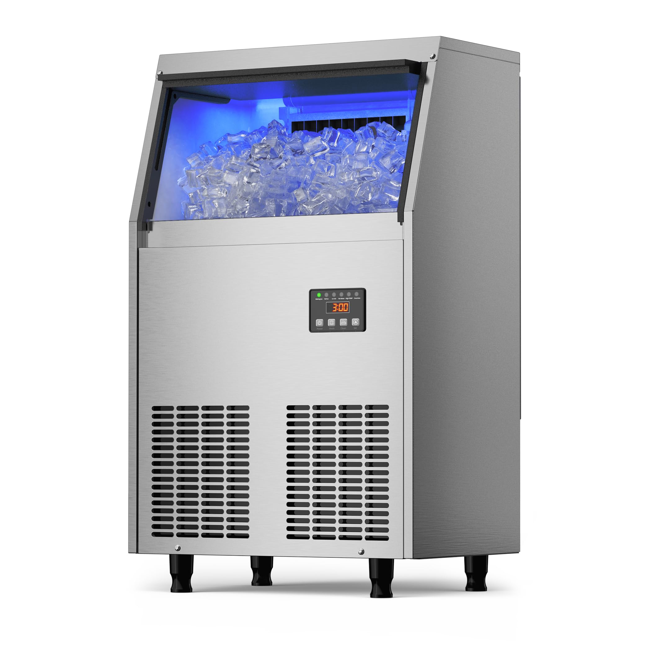 Commercial Ice Maker Machine 100Lbs/24H, Under Counter Ice Cube Maker with 34lbs Storage Bin, Stainless Steel Freestanding Ice Machine for Restaurants, Bars, Home & Office Use - Perfect for Beverage Service, Parties and Commercial Kitchens