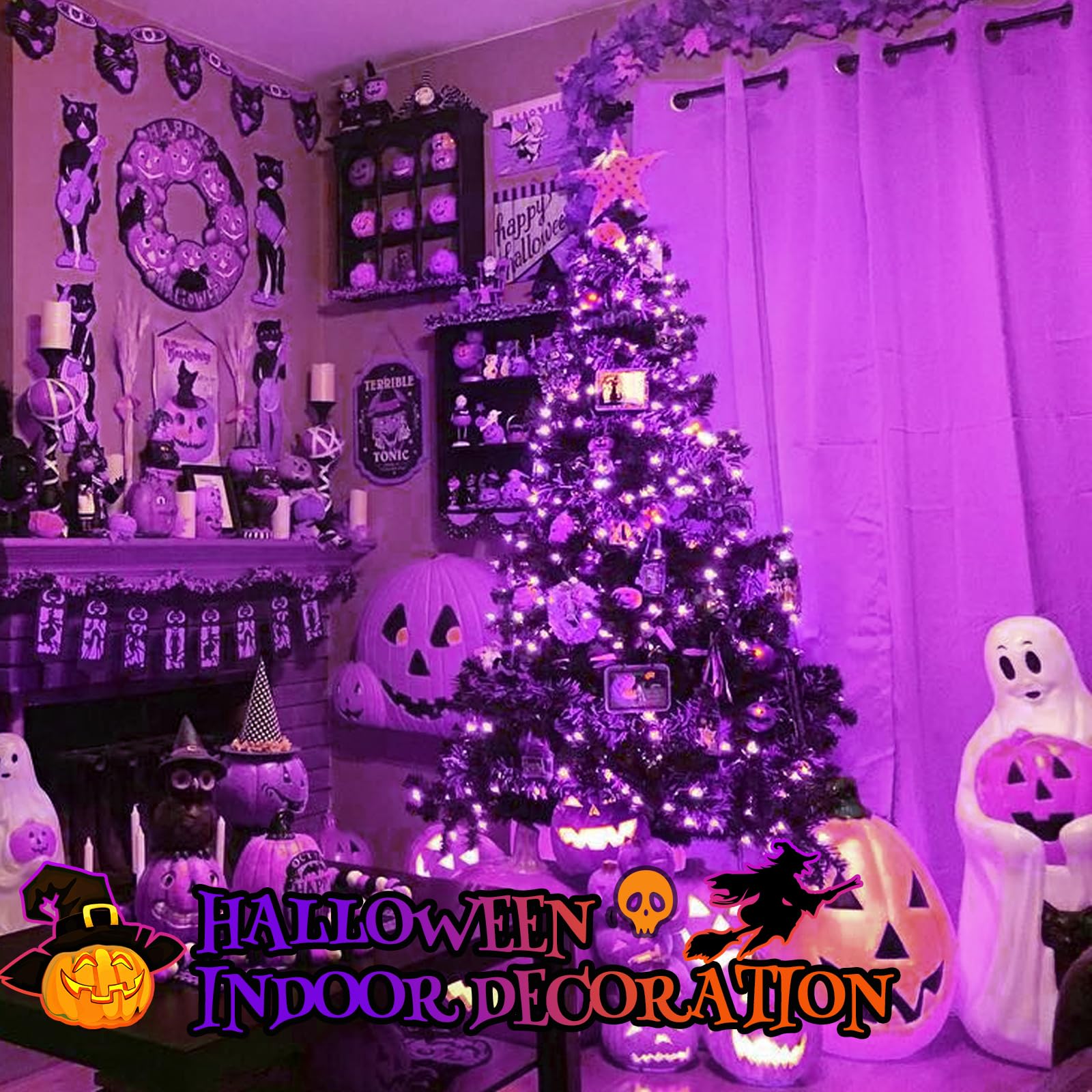 SANJICHA 200 LED Halloween String Lights - 66FT Purple for Indoor/Outdoor Decor, Party & Garden