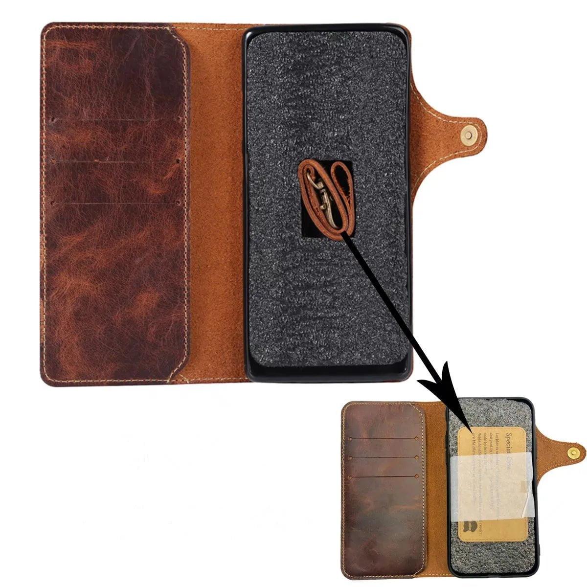 Premium Galaxy S24 Genuine Cowhide Leather Wallet Case - Slim Protective Cover with Card Slots for Daily Use & Travel