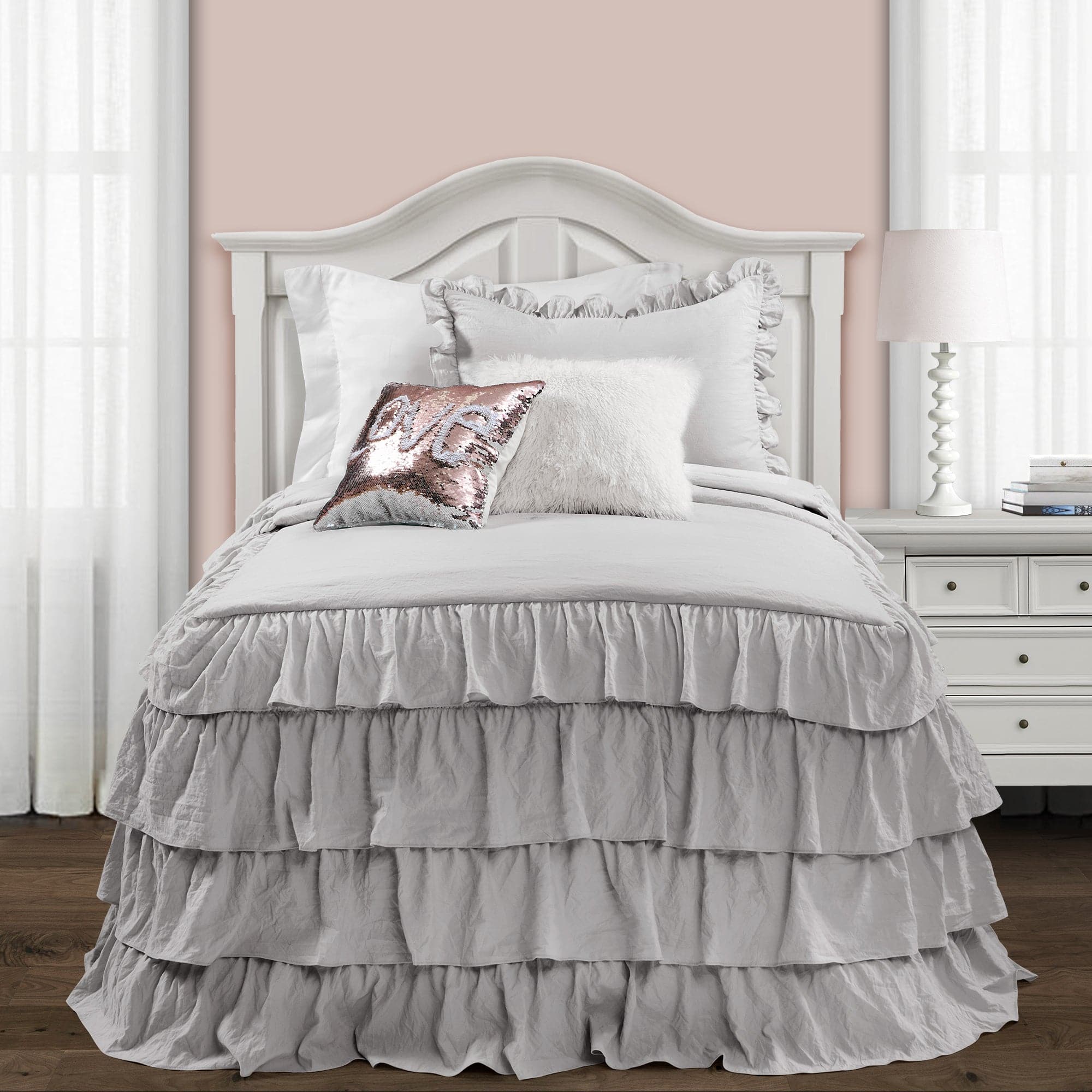 Allison Ruffle Skirt Bedspread Set - Elegant Floral Printed Queen Size Bedding with Ruffled Skirt | Perfect for Master Bedroom, Guest Room & Vacation Home Decor