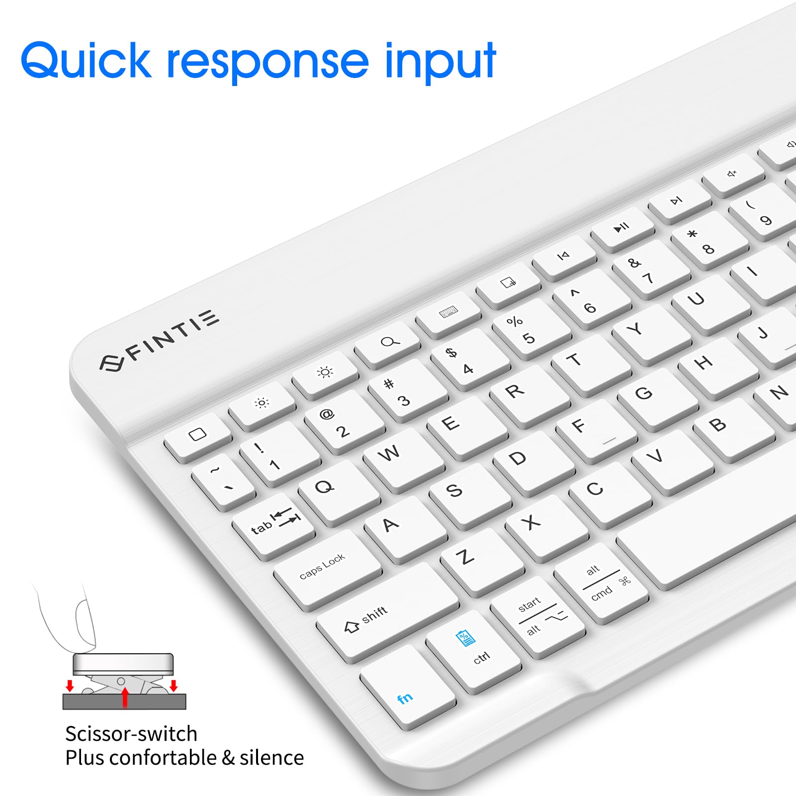 Fintie 10-Inch Ultra Thin Wireless Bluetooth Keyboard - Compatible with iPad, Samsung Tablet, iPhone, Android Devices - Slim Portable Design for iOS & Android - Perfect for Travel, Office & Home Use (White)
