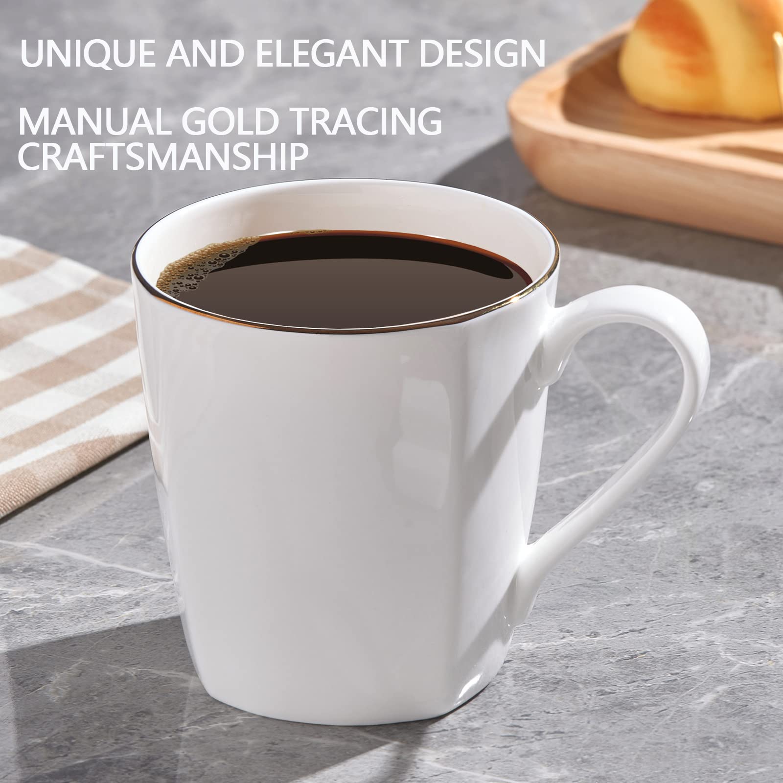 Premium 10oz Fine Bone China Coffee Mugs Set of 2 - 45% Bone Content Porcelain Cups with Handle for Coffee, Tea, Latte & Cappuccino - Microwave & Dishwasher Safe - Elegant White Lightweight Tea Cups for Home, Office & Restaurant Use