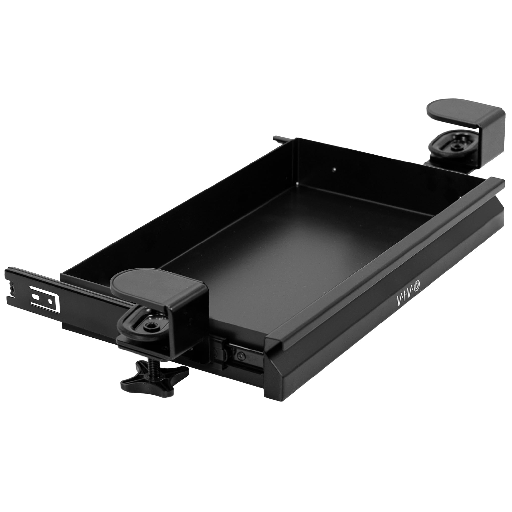 VIVO 16 Inch Under Desk Drawer Organizer - Black Clamp-On Sliding Storage Tray for Office & Standing Desks | Perfect for Storing Pens, Notebooks & Office Supplies Under Sit Stand Workstations