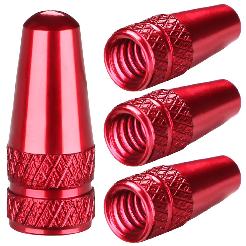 Anodized Aluminum Presta Valve Caps - Red Bike Stem Caps for MTB, Road, Hybrid, Fat & e-Bikes - Dust & Air Protection (4 Pack) - Perfect for Cycling, Commuting & Outdoor Adventures