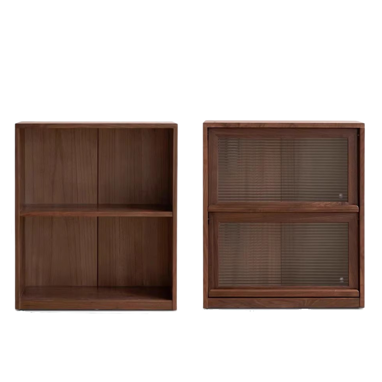 Solid Black Walnut Wood Bookshelf - Low Profile Wall Mounted or Floor Standing Cabinet for Living Room, Bedroom & Home Office Storage