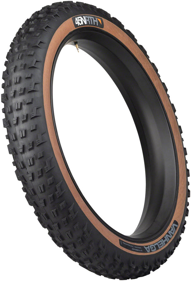 45NRTH Vanhelga 26 x 4.2 Tubeless Folding Fat Bike Tire - 60 TPI, Black/Tan - Winter & Snow Biking, Off-Road Trails, All-Terrain Cycling Accessories