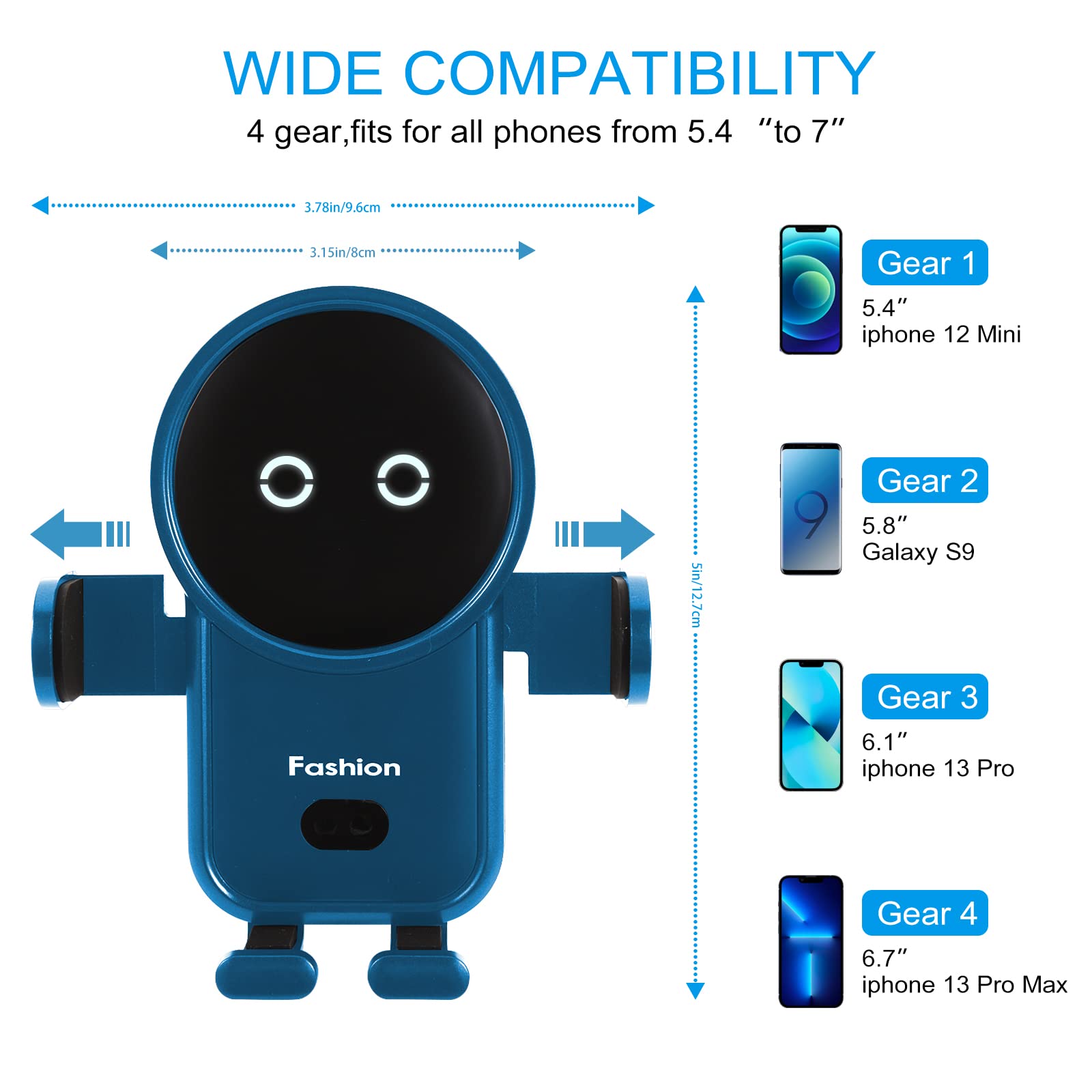 Upgraded 15W Qi Fast Wireless Car Charger Mount - Auto Clamping Phone Holder for iPhone 13/12/11/XS/XR/8, Samsung S22/S21/S20/Note 20 - Air Vent Phone Mount with Fast Charging (Blue) | Perfect for Commuting, Road Trips & Hands-Free Driving
