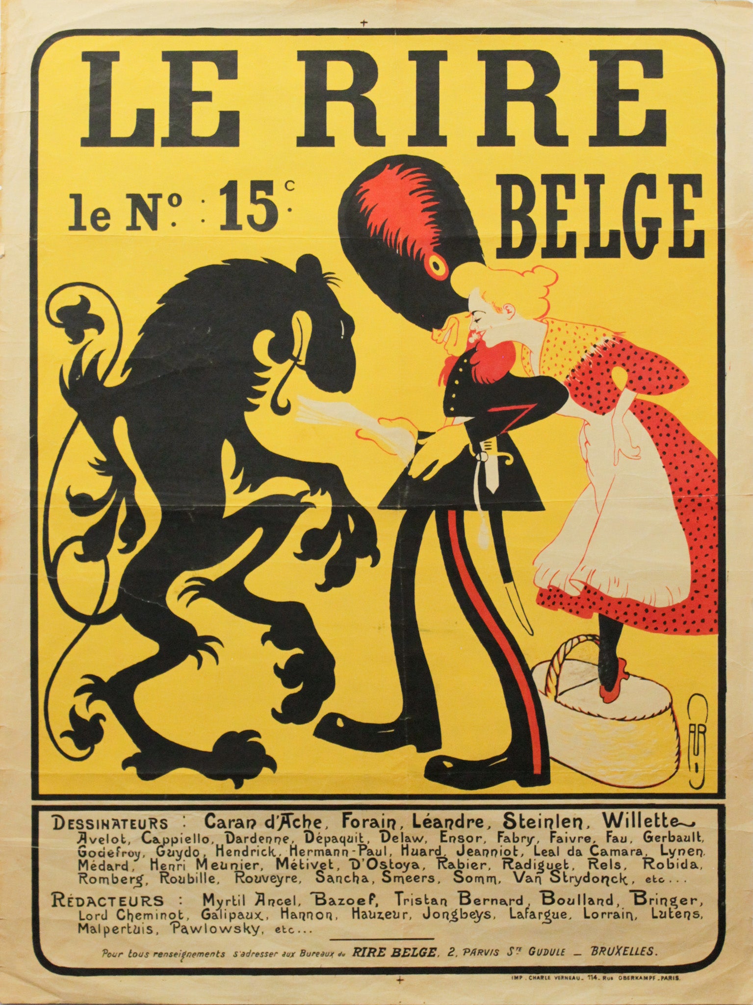 Vintage 1900 Belgian Literary Poster - Le Rire Belge No.15 by Auguste Roubille (Dragon) - Antique Art Print for Home Decor & Office Wall Art