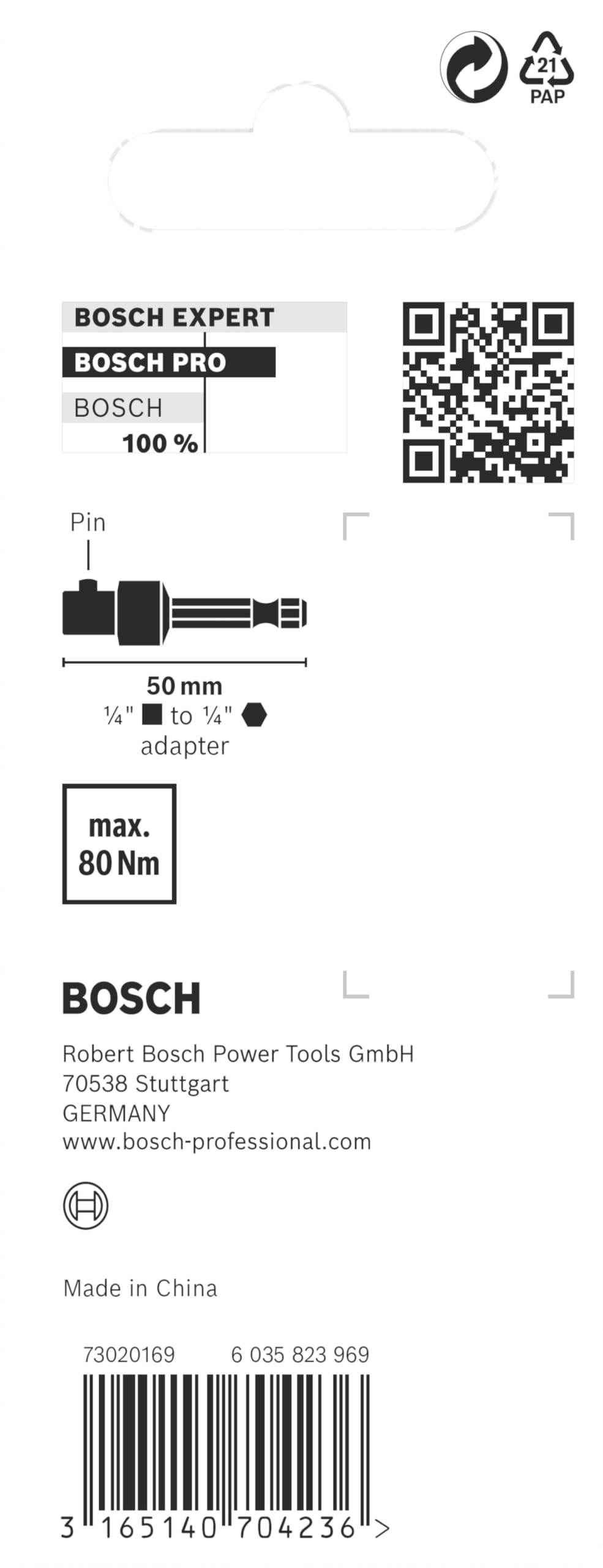 Bosch 1x PRO Socket Adapter with Pin Connection (143 x 64 mm) - Professional Screwdriver Accessory for Power Tools & DIY Projects