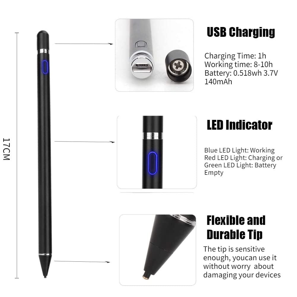 Universal Stylus Pen for Touch Screens - Compatible with Chromebook, Tablets, Laptops & Smartphones | Digital Notebook & Active Pencil for Writing, Drawing & Note-Taking (Black) - Perfect for Students, Professionals & Artists