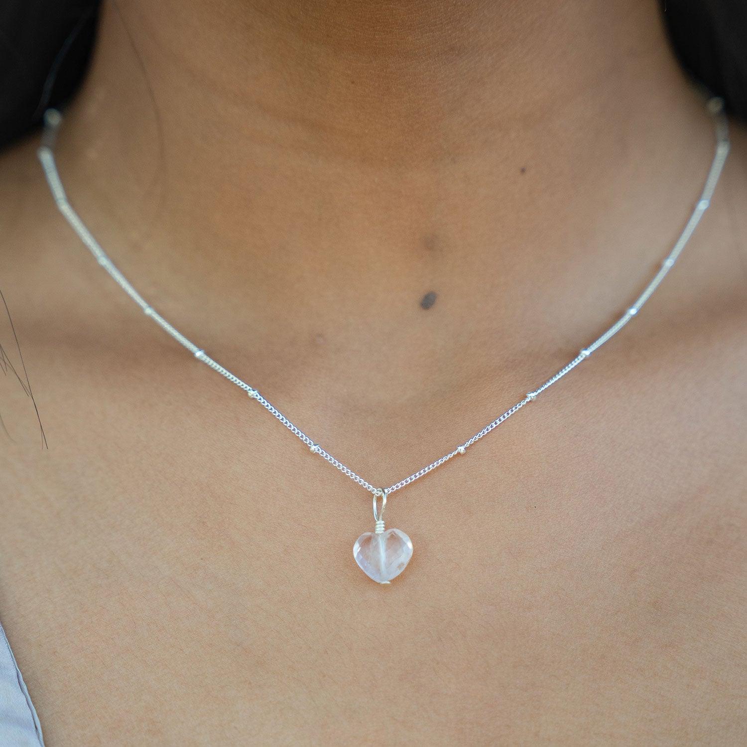 Rose Quartz Crystal Heart Pendant Necklace for Women - Healing Stone Jewelry Gift for Love & Positive Energy - Perfect for Valentine's Day, Anniversary & Spiritual Healing