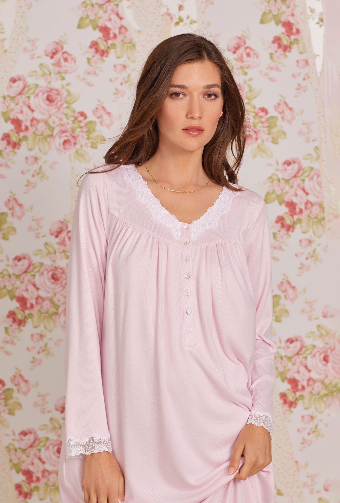 Dreamy Soft Pink Sweater Knit Long Nightgown - Cozy Winter Sleepwear for Women, Perfect for Cold Nights & Relaxing at Home
