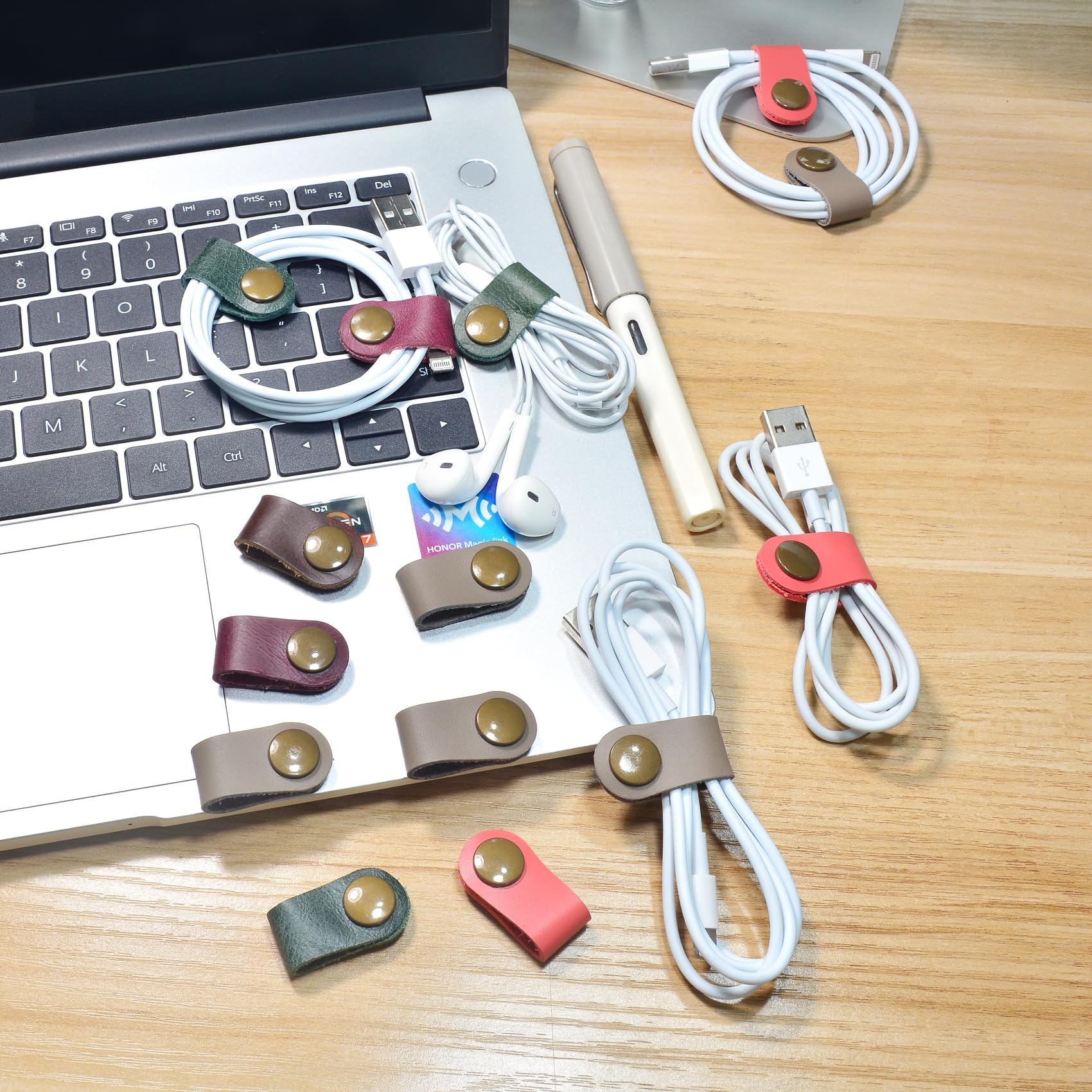 CAILLU Cord Organizer - Cable Management for USB, Earbuds & Headphones | Gray Cable Keeper with Straps & Clips | Perfect for Travel, Office & Home Organization