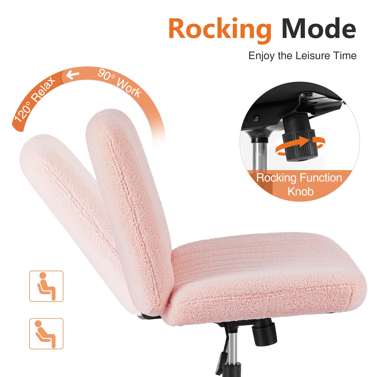 Sweetcrispy Criss Cross Chair Legged Armless Office Desk Chair with Wheels - Swivel, Height Adjustable, Wide Seat Computer Task Chair for Home & Office - Teddy Pink - Perfect for Workstations, Gaming & Study Spaces