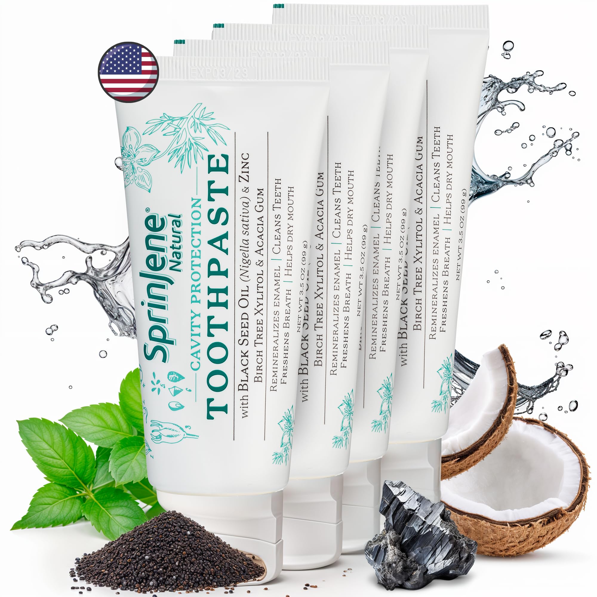 SprinJene Natural Fluoride Toothpaste for Healthy Teeth & Gums | Cavity Protection & Fresh Breath | 4 Pack | Ideal for Daily Oral Care & Travel