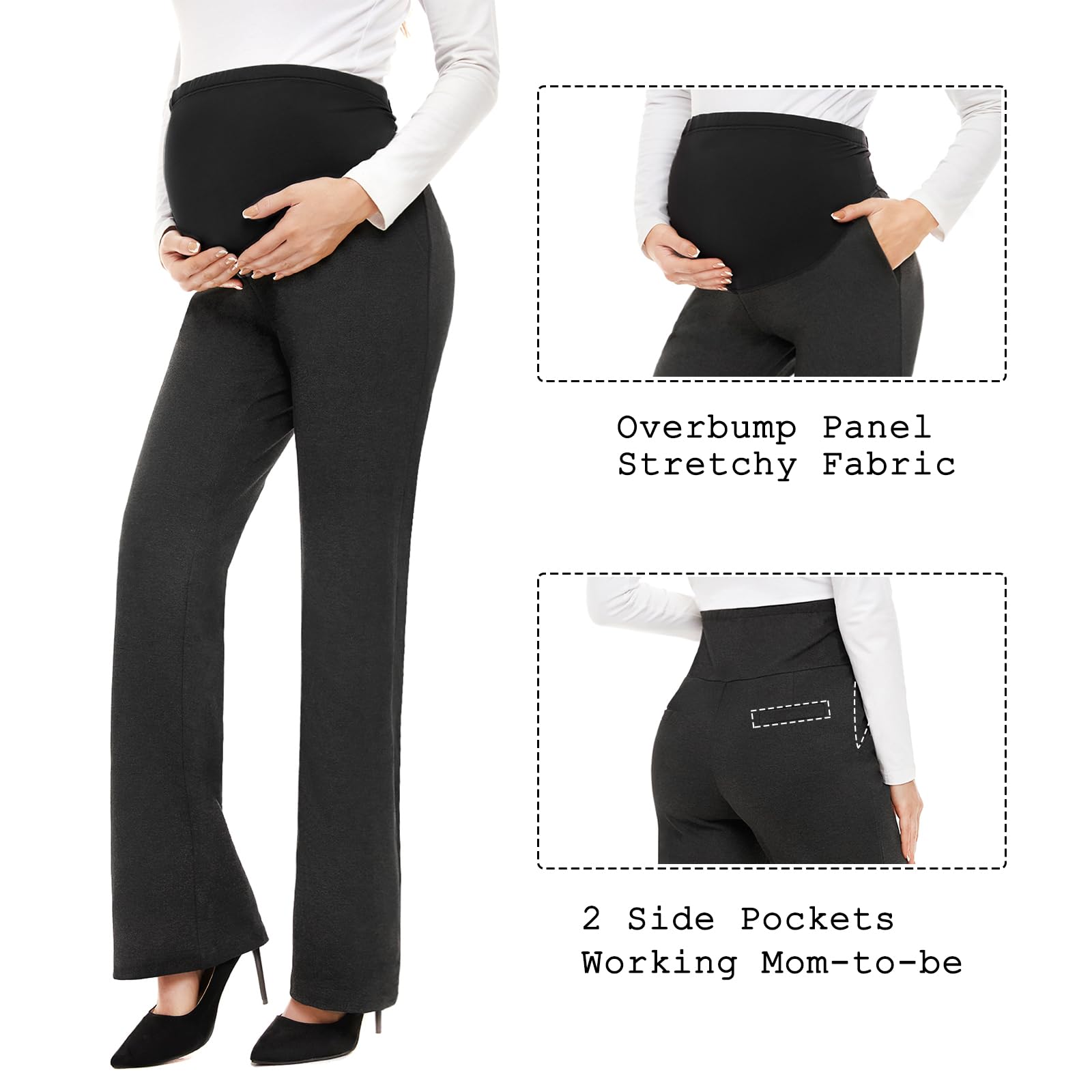 Tapata Women's Maternity Bootcut Dress Pants - Over Belly Pregnancy Work Pants with Pockets - Size 28