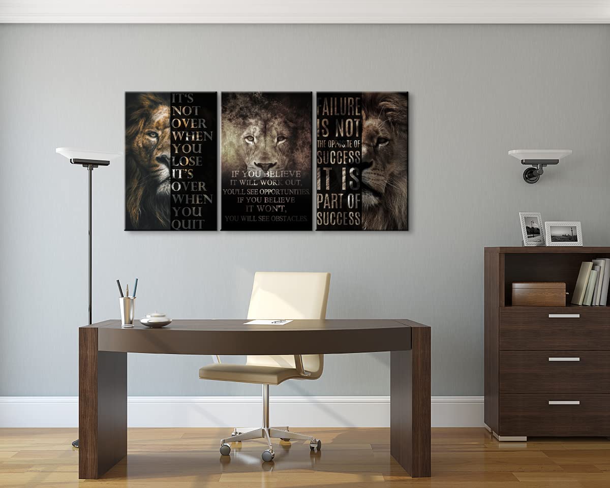3 Piece Lion Motivational Wall Art - Framed Inspirational Quotes & Positive Affirmation Posters for Office, Classroom & Living Room Decor (20''W x 28''H, Set of 3) - Perfect for Home, Work & Study Spaces