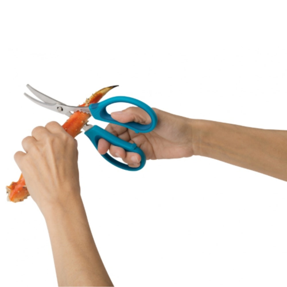 Premium Trudeau Seafood Shears with Blue Handle - Heavy Duty Kitchen Scissors for Shellfish, Poultry & Cooking - Perfect for Lobster, Crab, Shrimp & Food Prep