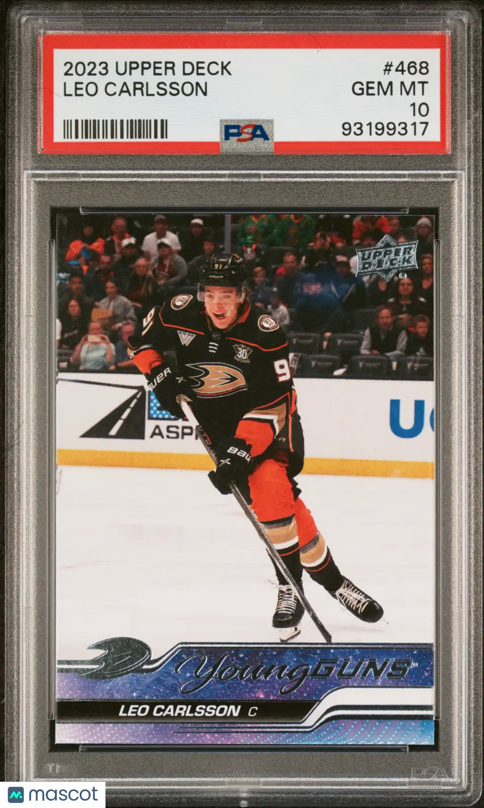 2023-24 Upper Deck Series 2 Hockey Leo Carlsson Young Guns PSA 10 #468 Rookie Card - Collectible Trading Card for NHL Fans & Sports Memorabilia Enthusiasts