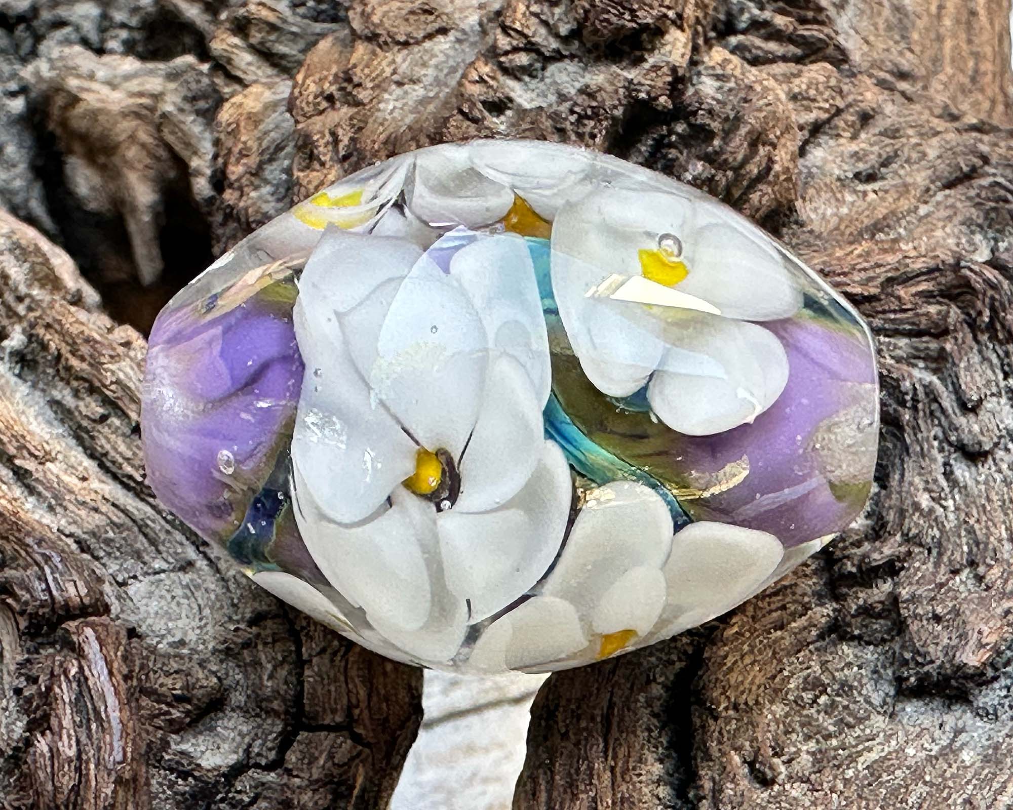 White Lavender Floral Lampwork Glass Focal Bead for Jewelry Making - DIY Necklace, Bracelet & Craft Projects - Handmade Artisan Bead for Boho Style Accessories