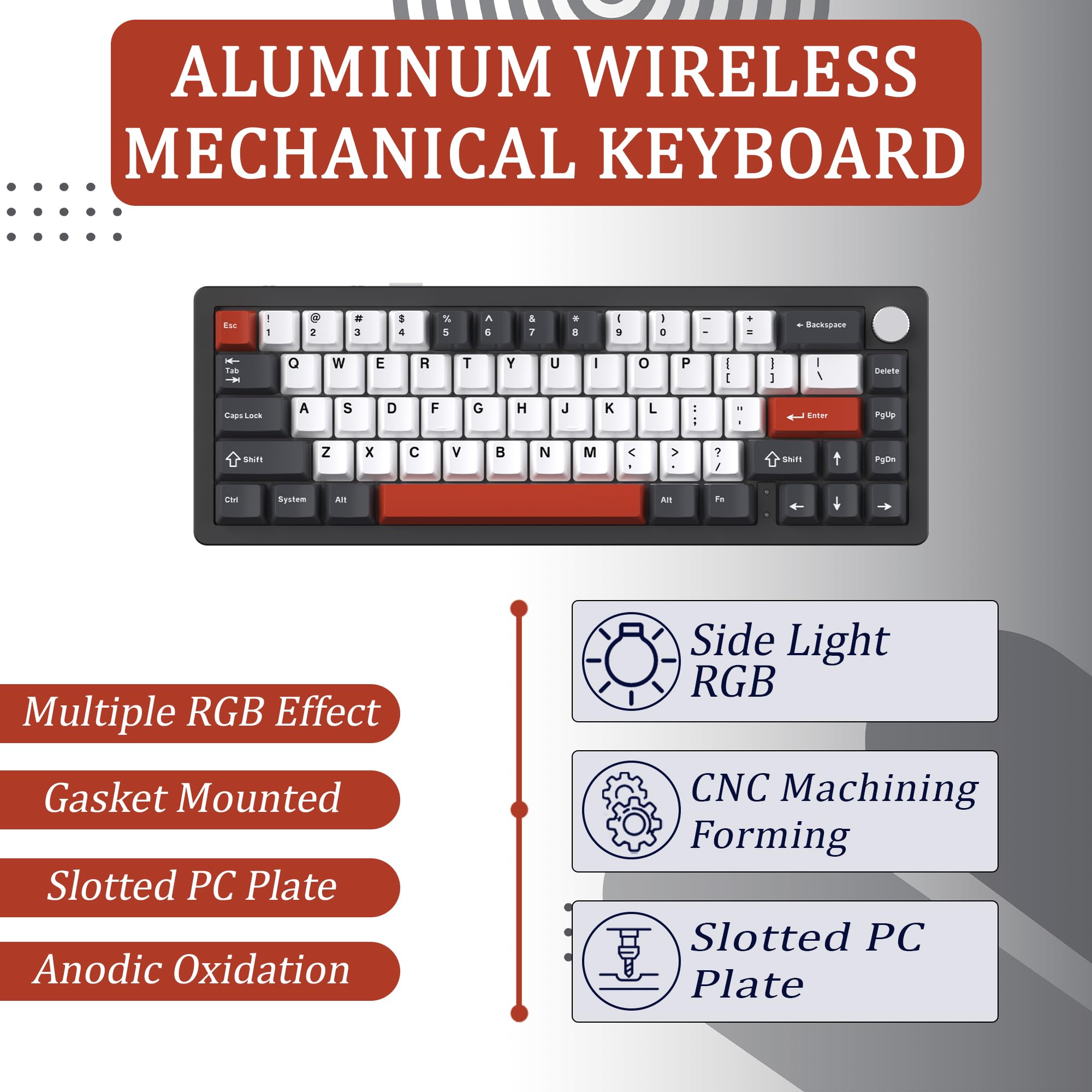 EMB Nabi Series NB1 65% Wireless Mechanical Gaming Keyboard - 66 Keys, CNC Aluminum Frame, RGB Backlit, Hot-Swappable Switches, 4600mAh Battery, Milk Linear Switches, Wired/Bluetooth/2.4G Connectivity (Black) | Perfect for PC Gaming, Office Work & Typing Enthusiasts