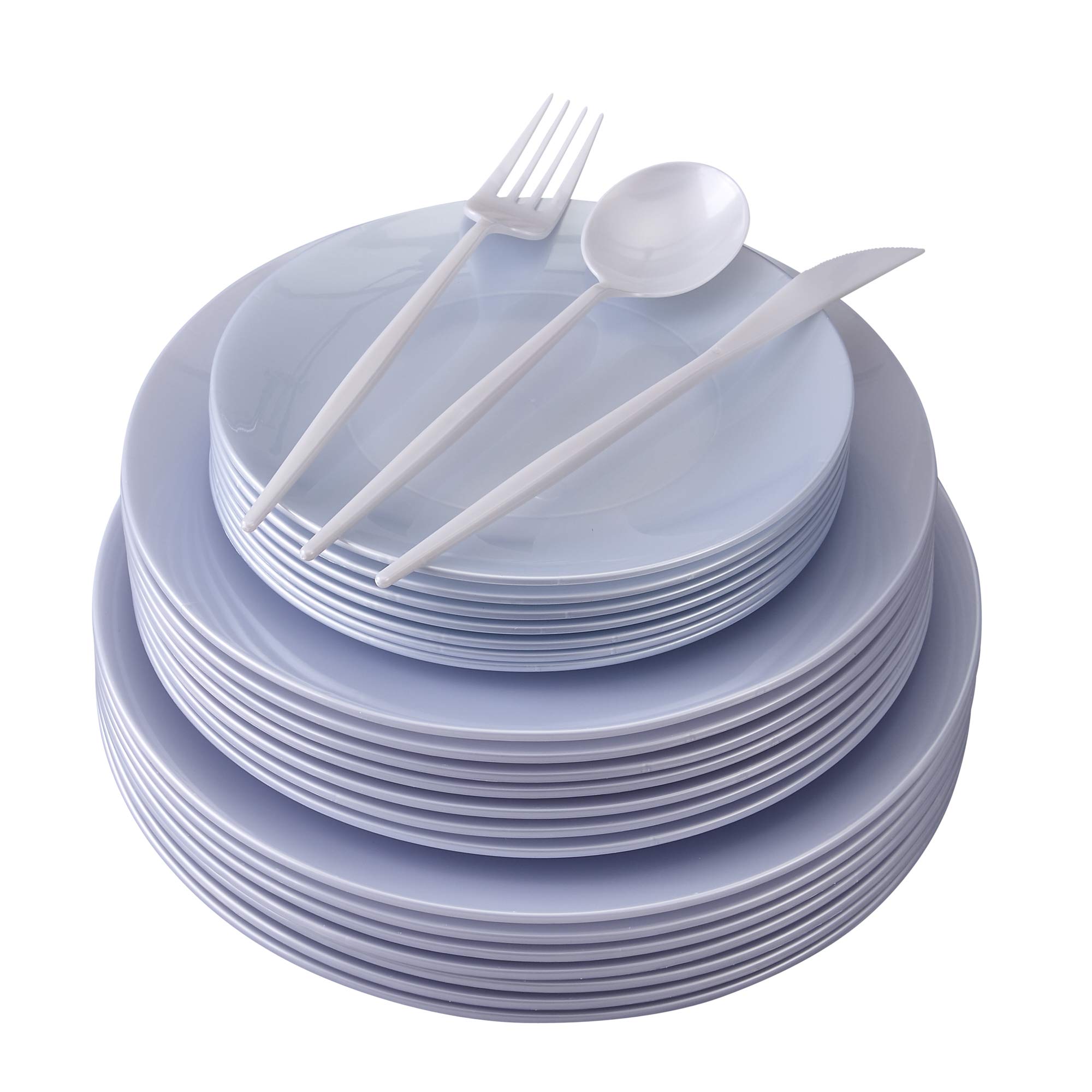 Silver Spoons Elegant Disposable Dinnerware Set - 312 Pieces (40 Dinner Plates, 40 Salad Plates, 40 Dessert Plates, 96 Forks, 48 Spoons, 48 Knives) in Opulence White - Perfect for Weddings, Parties & Special Events