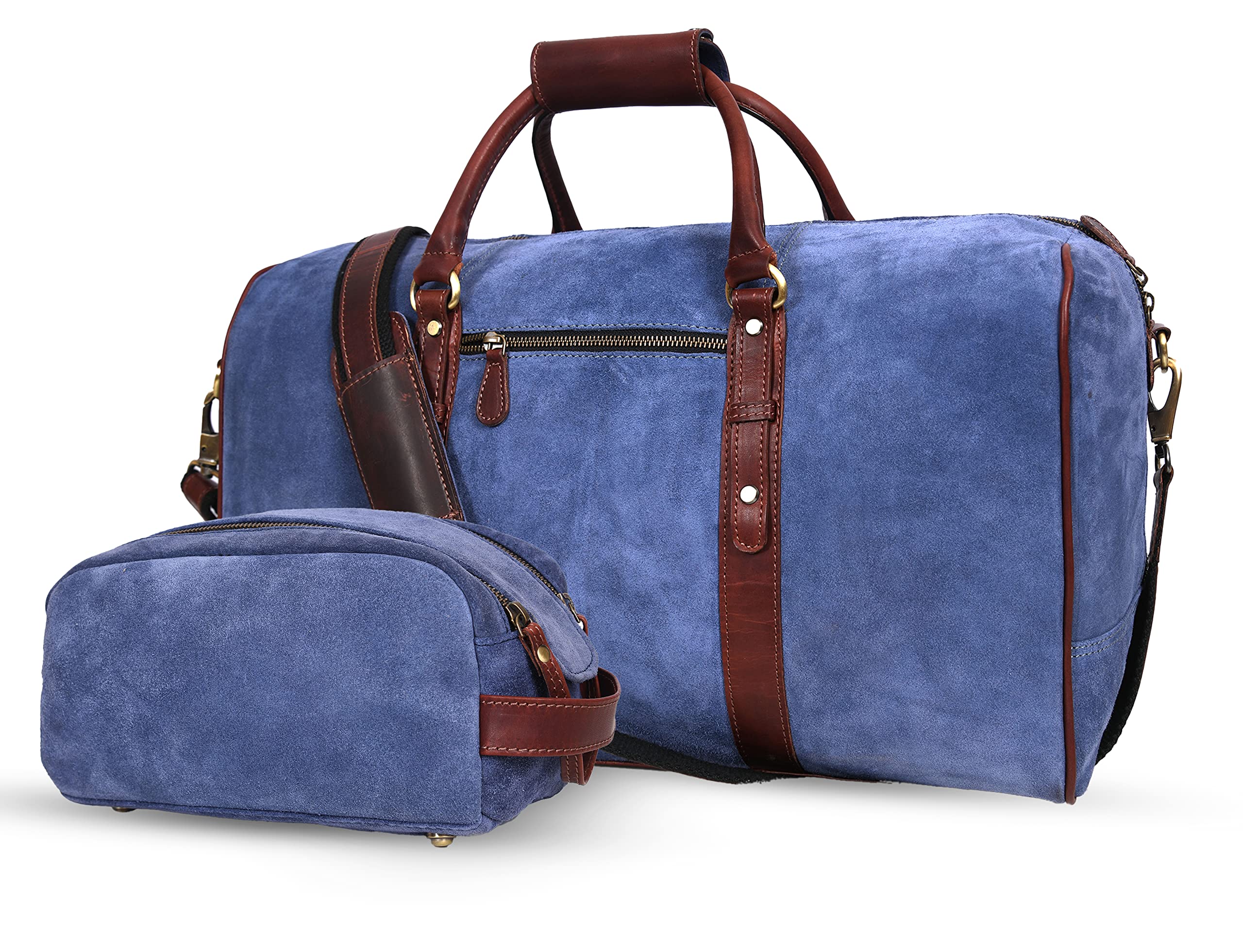 Premium Genuine Leather Travel Duffel Bag with Matching Toiletry Kit | Water-Resistant Gym & Sports Weekender Bag | Airplane Carry-On Luggage for Men | Perfect Father's Day Gift | Business Travel & Weekend Getaways