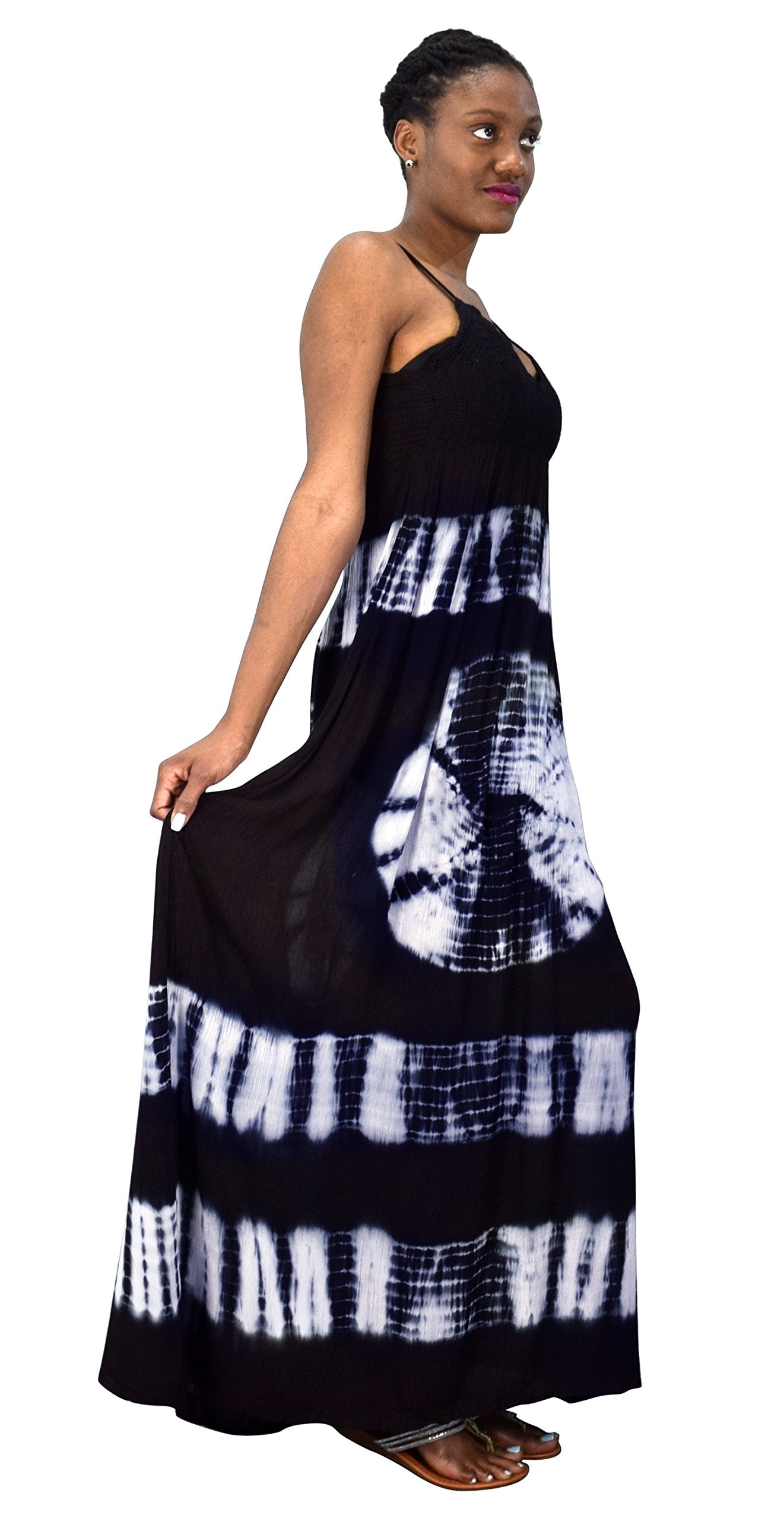 Women's Summer Fashion Spaghetti Strap Tie-Dye Crepe Maxi Dress - Boho Beach Coverup, Vacation Outfit, Party Wear
