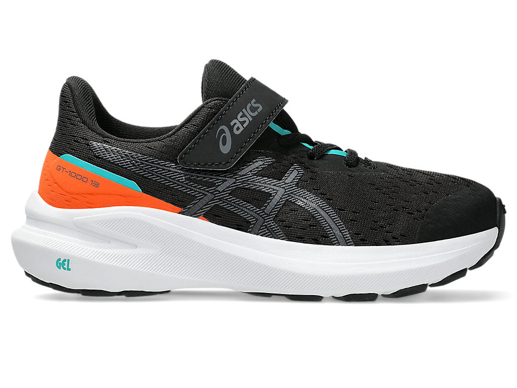 ASICS Kids' GEL-GT 13 1000 Hook & Loop Running Shoes - Black/Carbon - Lightweight & Comfortable for School, Sports & Daily Activities