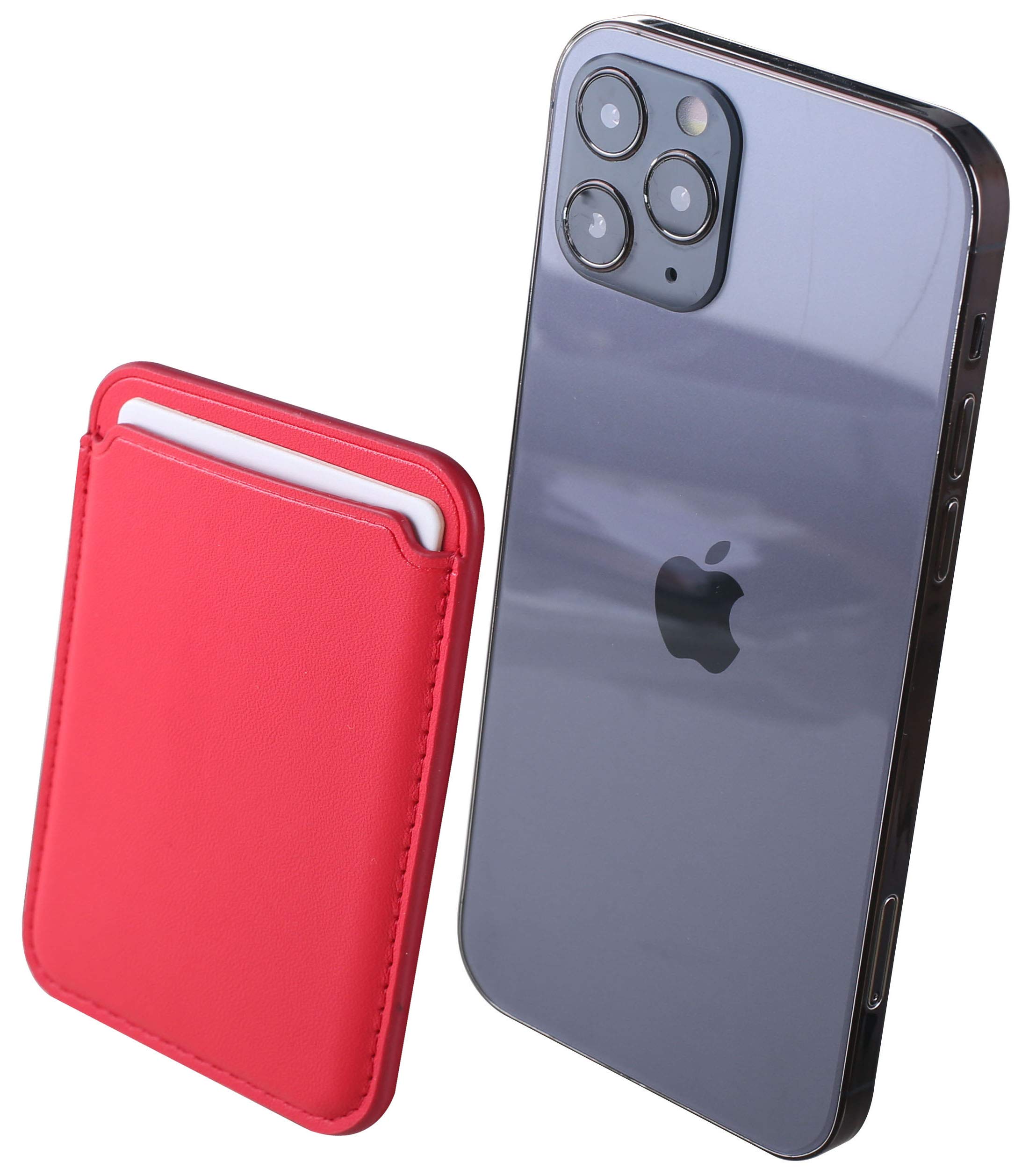 Magnetic Leather Card Holder for iPhone 12/Mini/Pro/Pro MAX - MagSafe Compatible Phone Wallet Sleeve Holds 2 Cards (Red) | Perfect for Hands-Free Shopping, Travel & Everyday Use