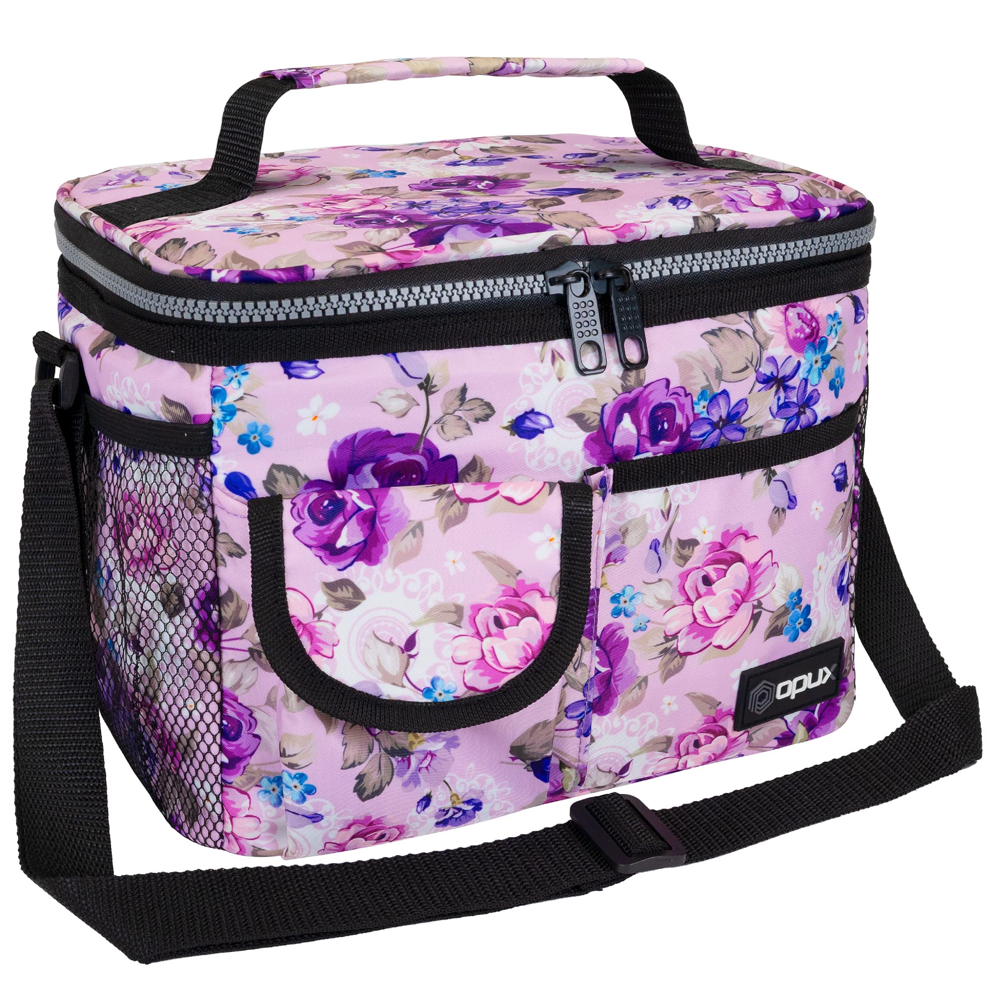 OPUX Insulated Lunch Bag for Men & Women - Leakproof Floral Purple Lunch Box for Work & School - Portable Soft Cooler Bag with Shoulder Strap - 14 Can/8L Capacity - Perfect for Office, Picnics & Outdoor Activities