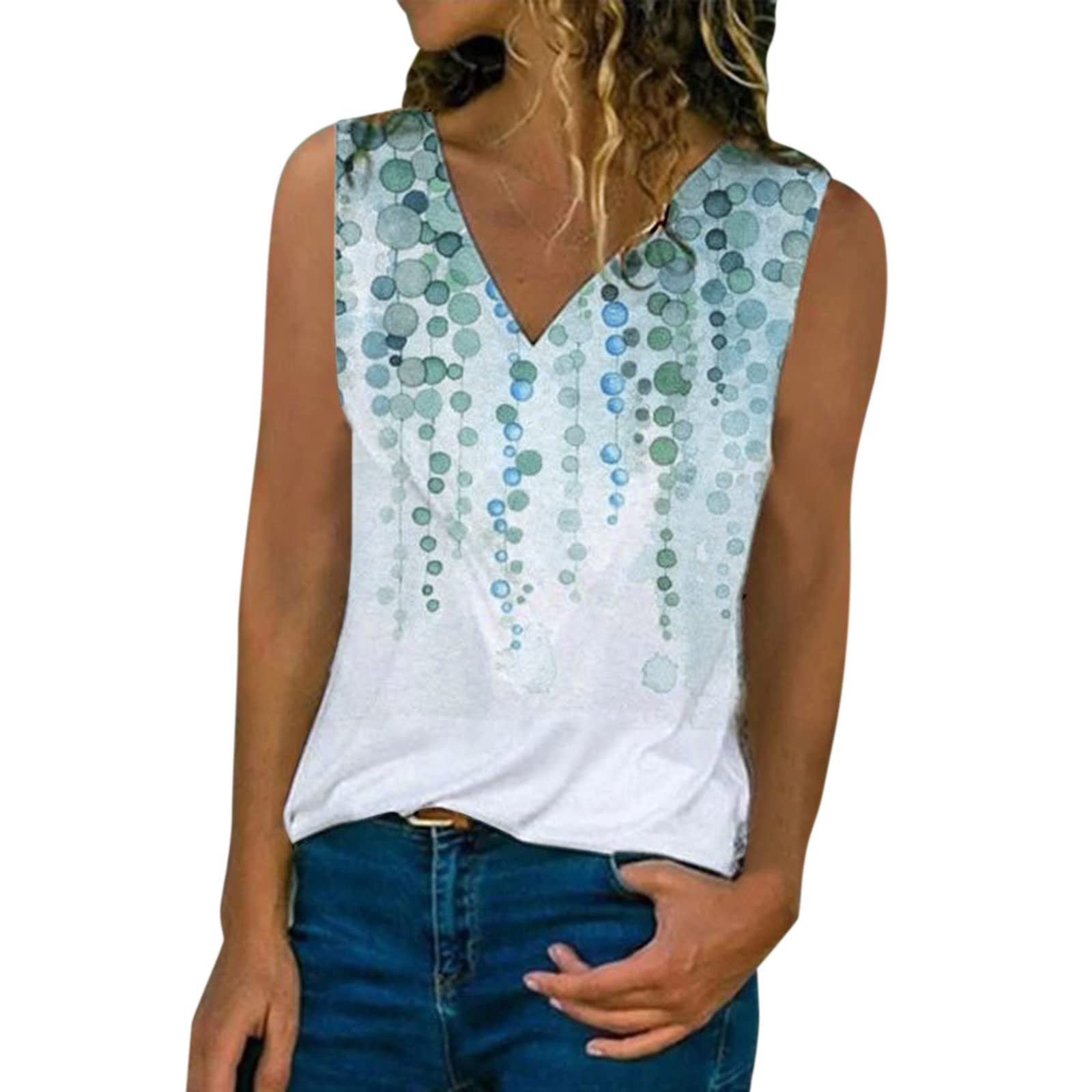 Women's Cute Sleeveless V-Neck Tank Tops - Printed Athletic Workout Shirts for Running, Gym & Casual Wear | Summer Fitness & Lounge Outfits