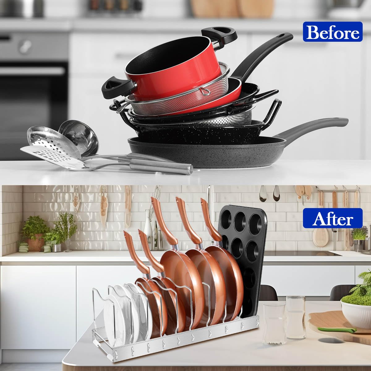 Adjustable and Detachable Kitchen Cabinet Organizer - Pots and Pans Storage Rack for Cutting Boards & Cooking Utensils (1 Pack) - Perfect for Small Space Kitchen Organization and Clutter-Free Cooking