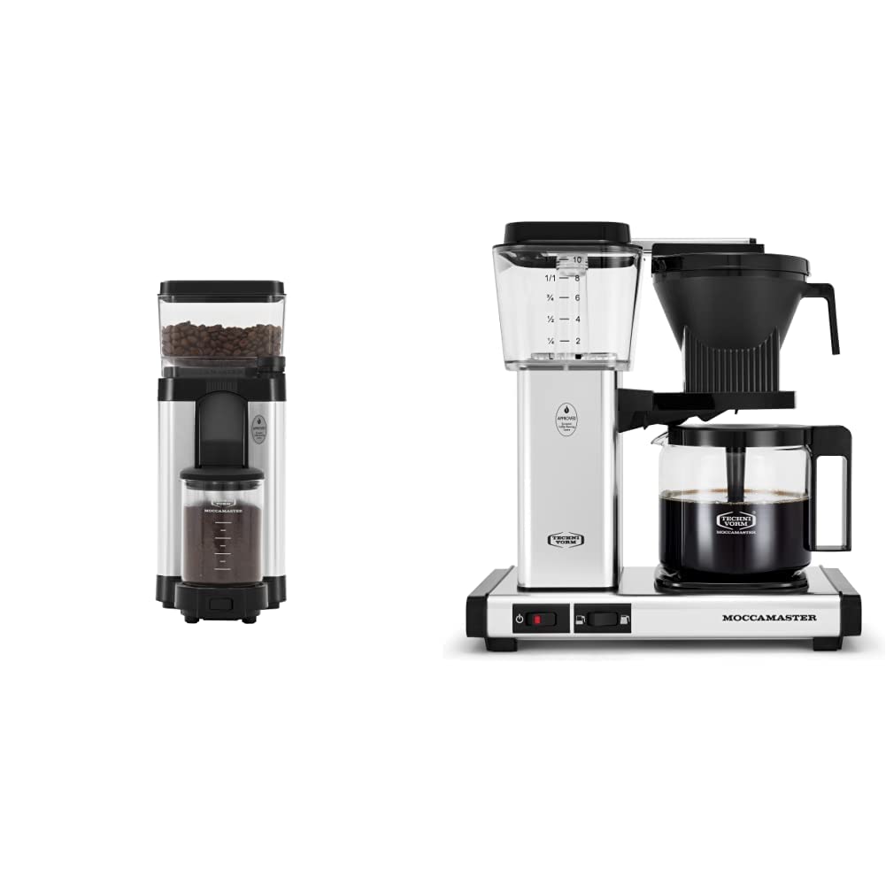 Technivorm Moccamaster 49520 KM5 Burr Coffee Grinder & 53941 KBGV Select 10-Cup Coffee Maker Set - Polished Silver - 40oz (1.25L) Capacity - Perfect for Home, Office & Coffee Shops