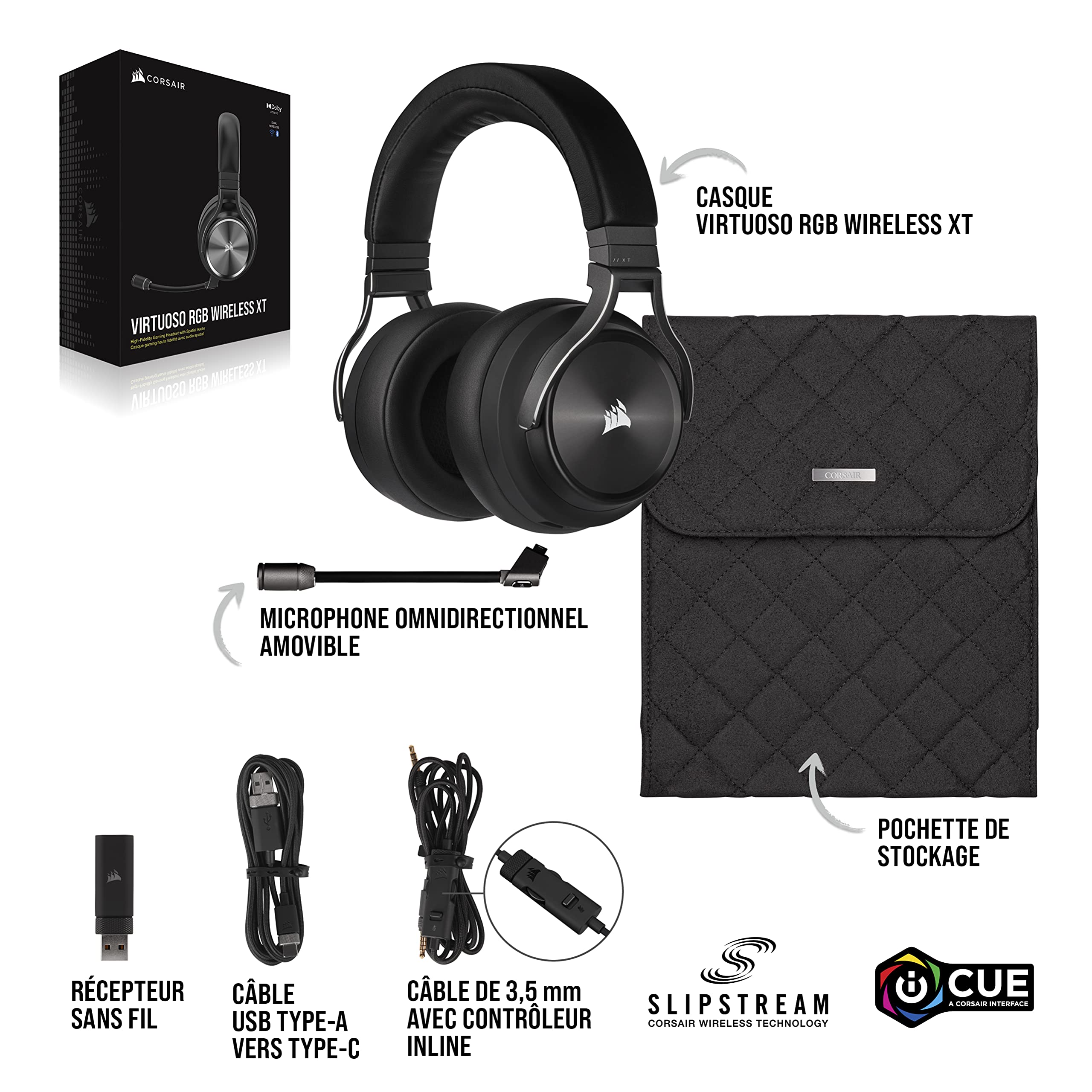 CORSAIR VIRTUOSO RGB WIRELESS XT Multiplatform Gaming Headset with Bluetooth - Dolby Atmos - Omnidirectional Microphone - iCUE Compatible - for PC, Mac, PS5, PS4, Nintendo Switch & Mobile Devices - Slate | Perfect for Gaming, Streaming & Remote Work
