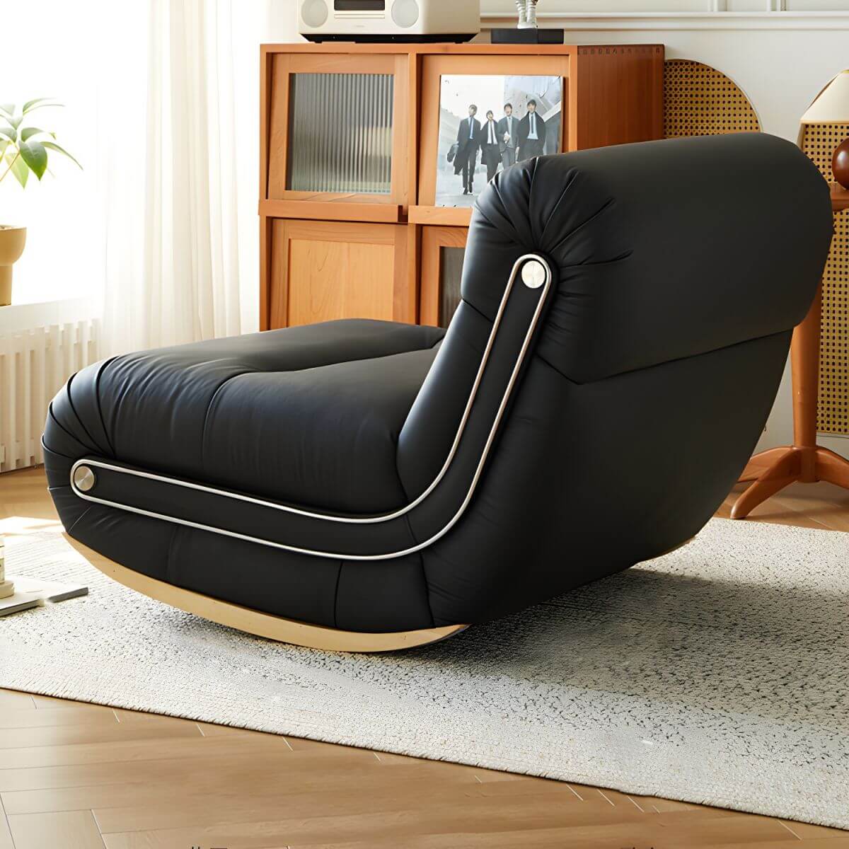 Comfy Solid Color Rocking Chair with Cat-Scratch Resistant Fabric & Natural Wood Legs - Perfect for Nursery, Living Room or Reading Nook